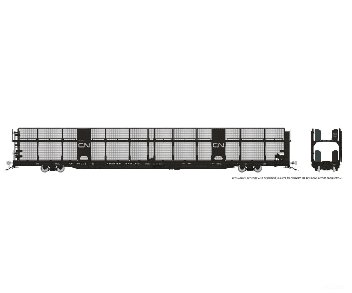 Rapido 1024006 HO NSC 89’ Bi-Level Autorack: CN Rail - Late w/ mesh: 6-Pack - Frieght Cars