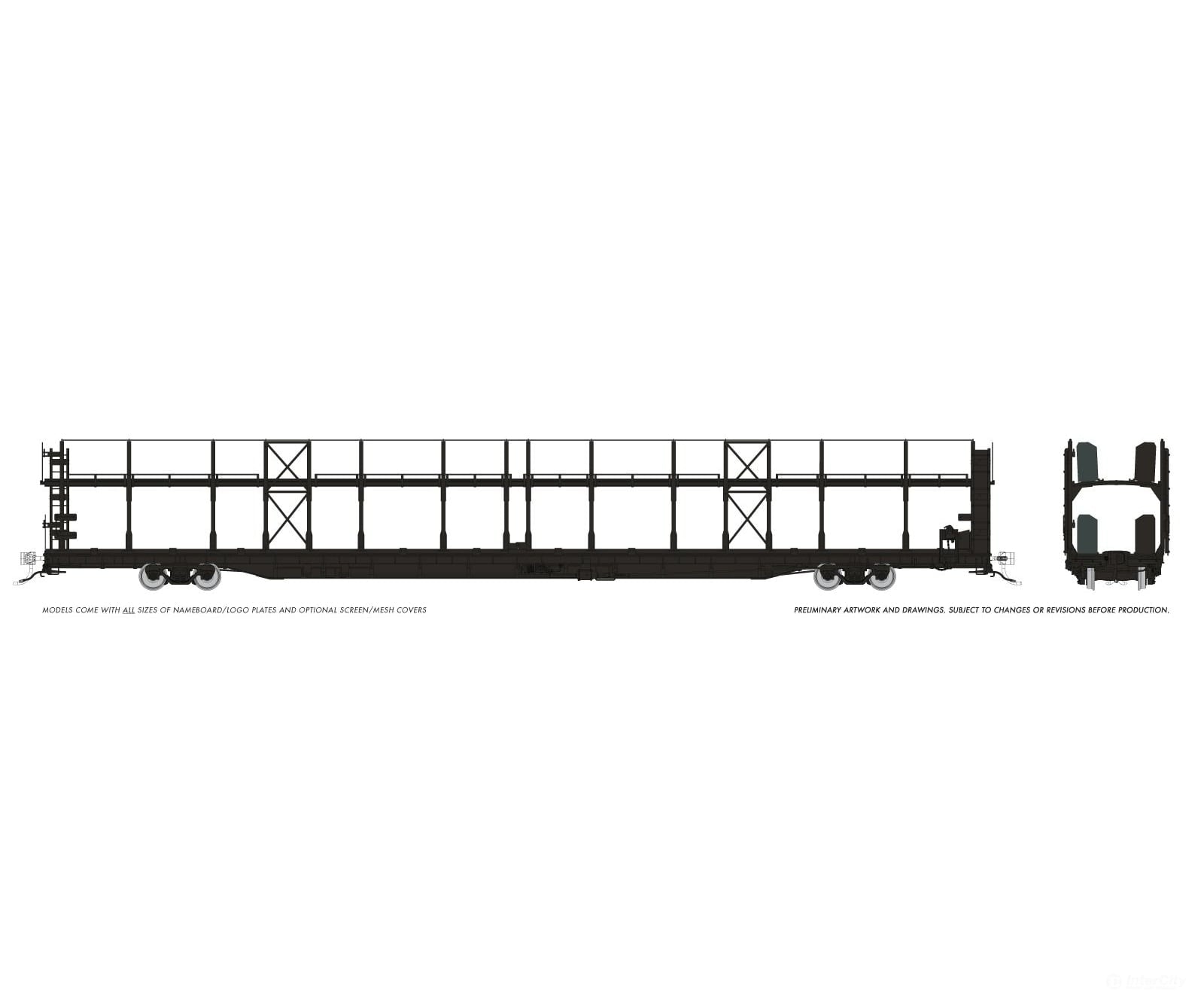 Rapido 1024099 HO NSC 89’ Bi-Level Autorack: Painted/Unlettered Black: Single Car - Frieght Cars