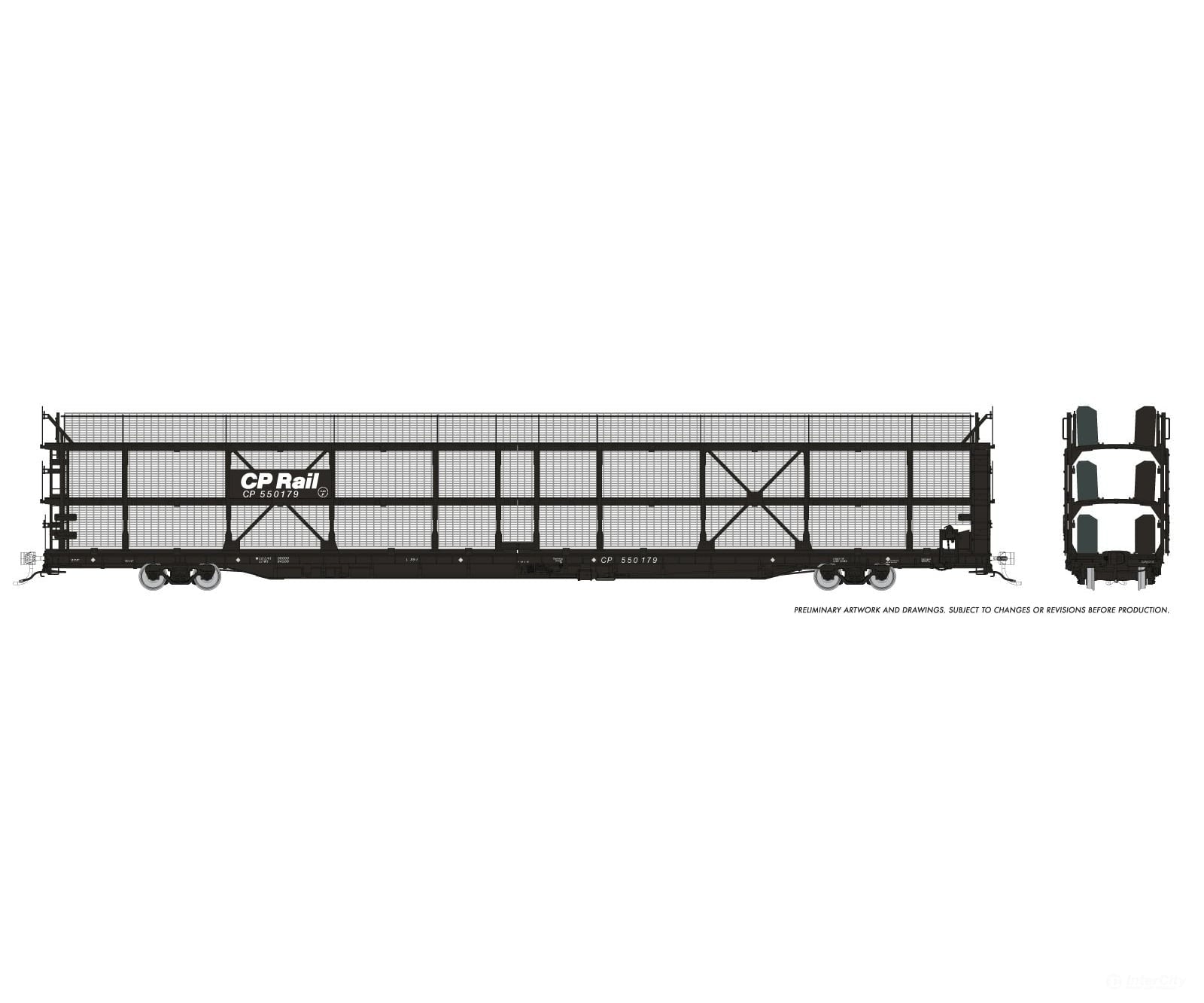 Rapido 1024103 HO NSC 89’ Tri-Level Autorack: CP Rail - Black Panel w/ mesh: 6-Pack - Frieght Cars