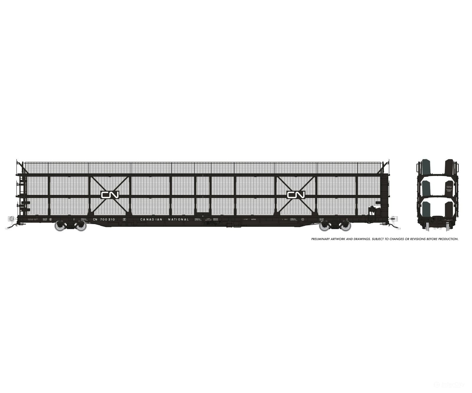 Rapido 1024105 HO NSC 89’ Tri-Level Autorack: CN Rail - Late w/ mesh: 6-Pack - Frieght Cars