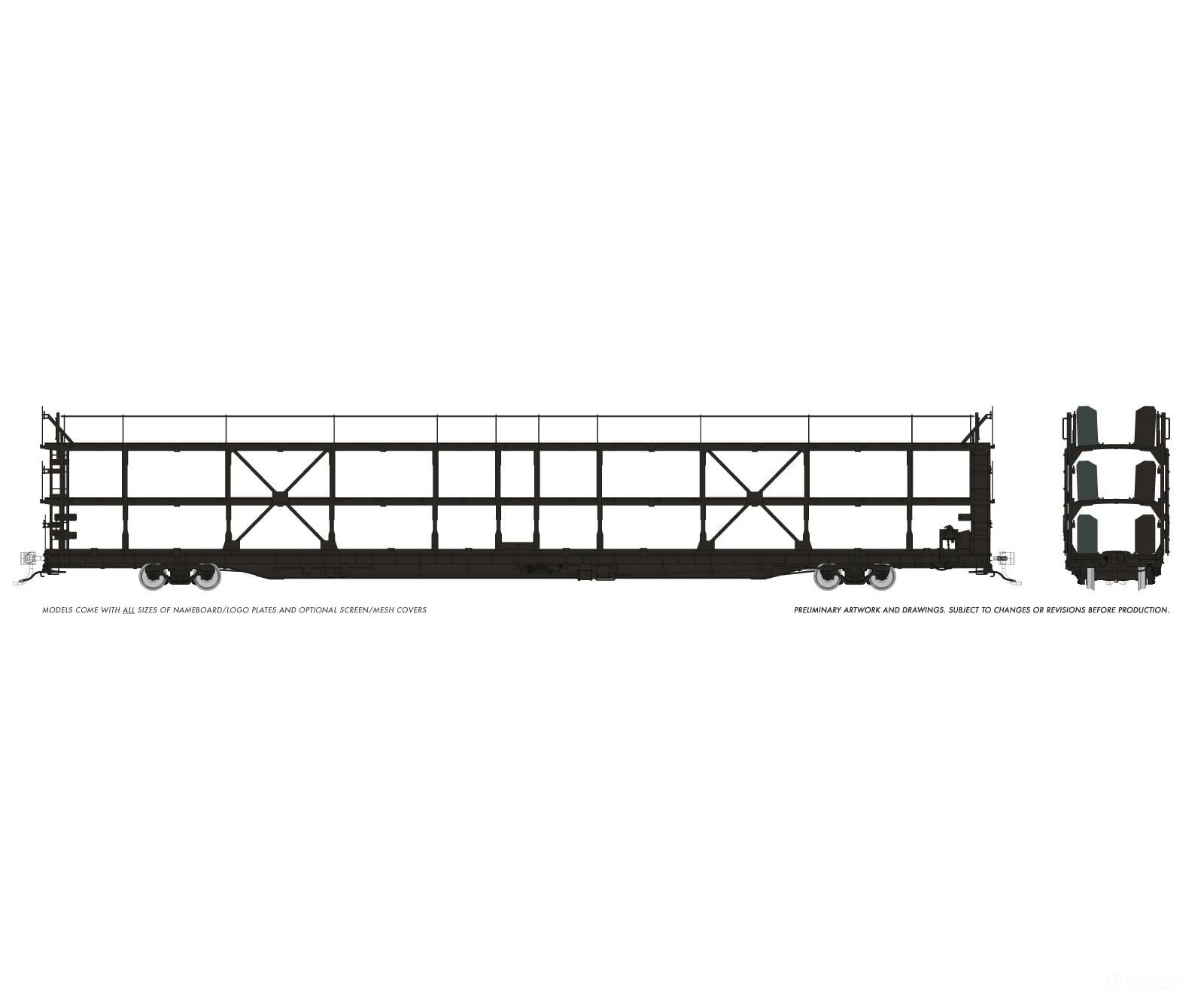 Rapido 1024199 HO NSC 89’ Tri-Level Autorack: Painted/Unlettered Black: Single Car - Frieght Cars