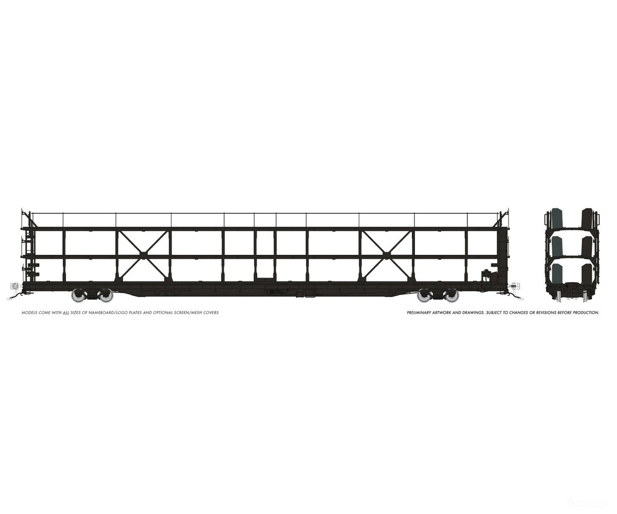 Rapido 1024199 HO NSC 89’ Tri-Level Autorack: Painted/Unlettered Black: Single Car - Frieght Cars