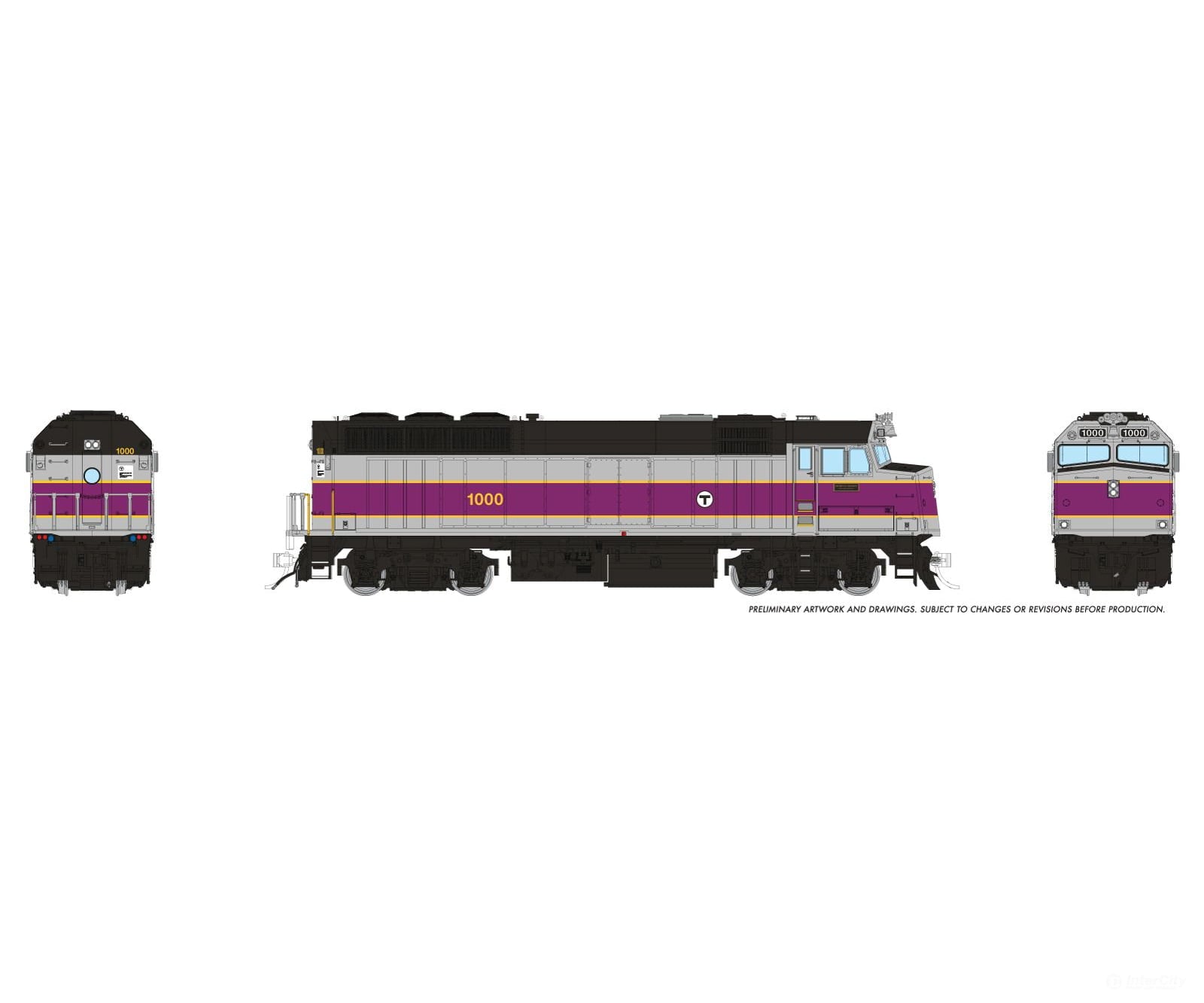 Rapido 1043016 HO EMD F40PH w/ Ditchlights (DC/Silent): MBTA - Simplified: #1000 - Locomotives
