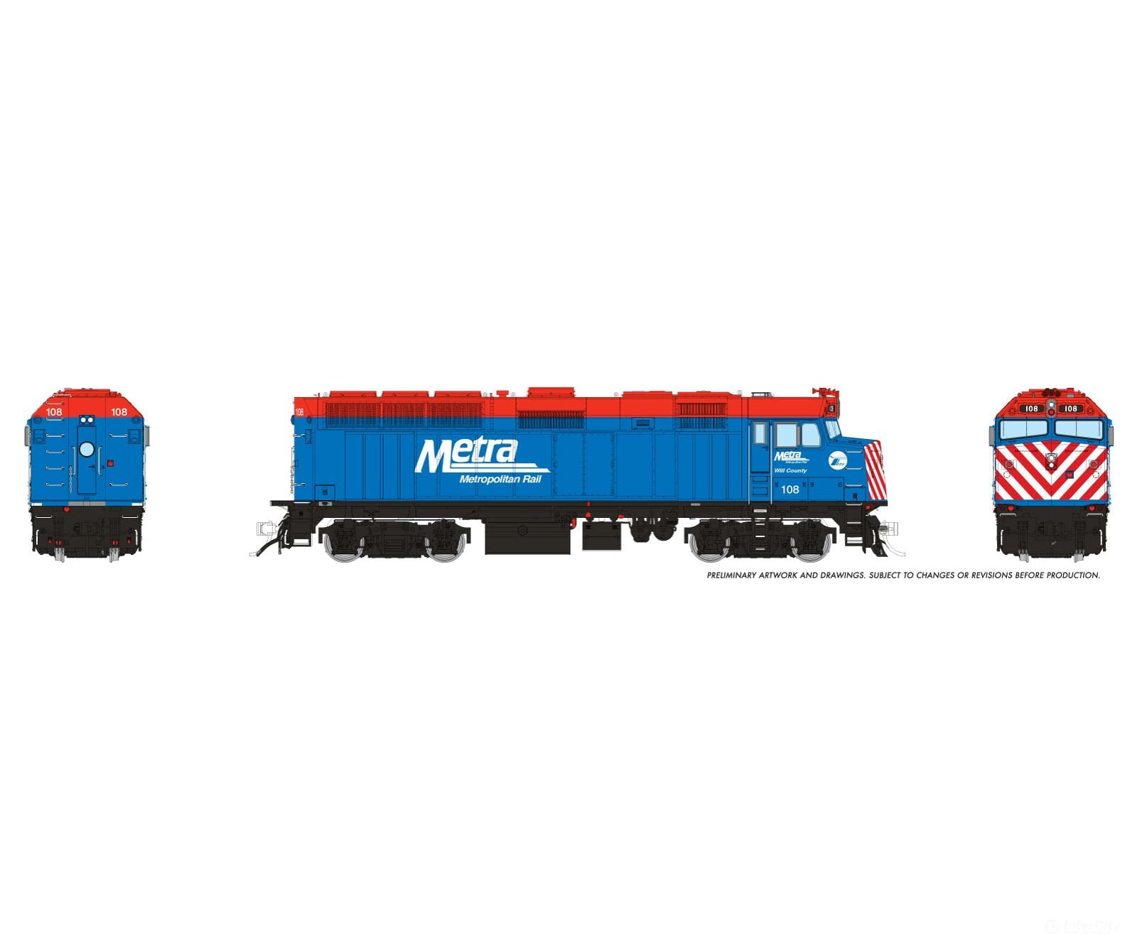 Rapido 1043019 HO EMD F40PH (DC/Silent): Metra - Blue Scheme: #108 - Locomotives