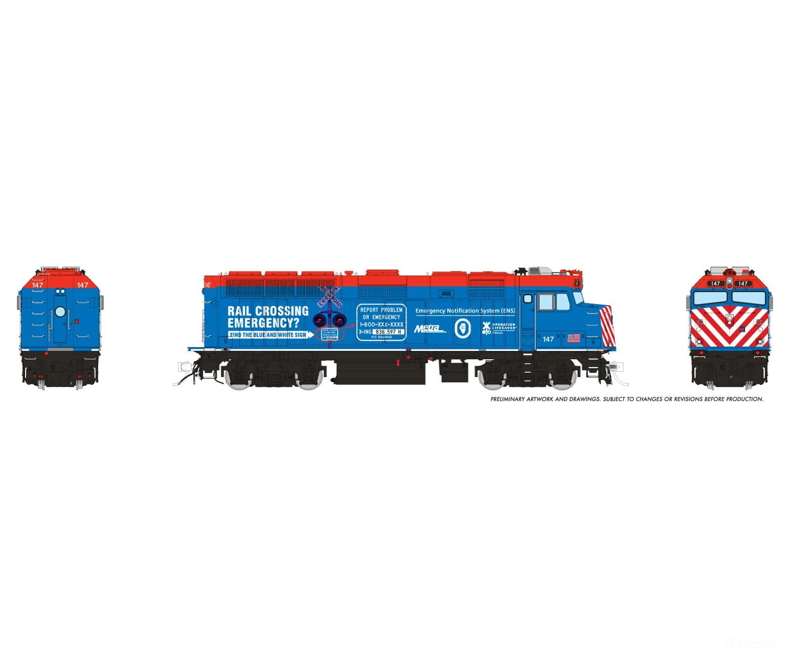 Rapido 1043027 HO EMD F40PH-3 (DC/Silent): Metra - Operation Lifesaver: #147 - Locomotives