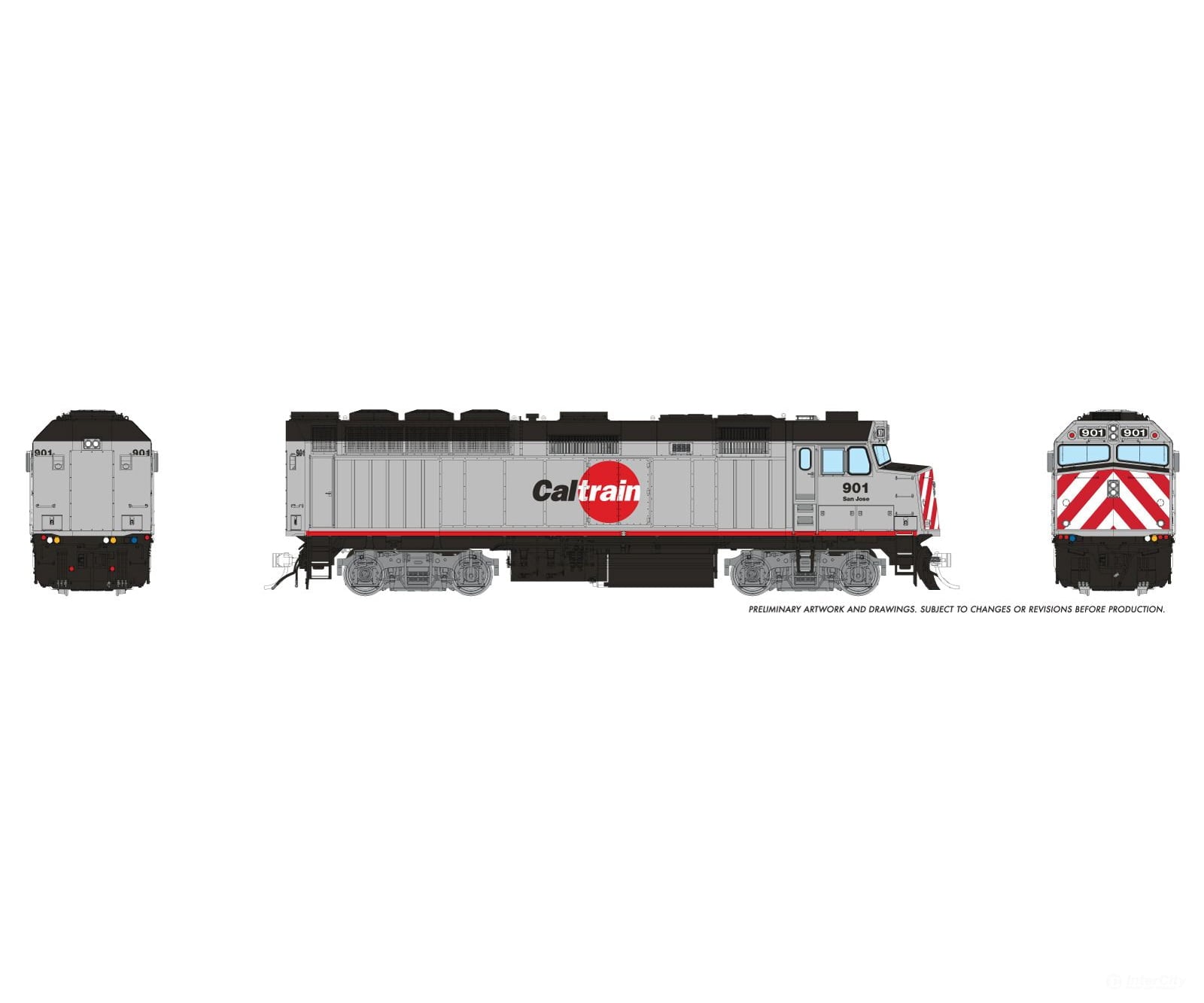 Rapido 1043552 HO EMD F40PH-2CAT (DC/DCC/Sound): Caltrain - Red/Black/Silver: #908 - Locomotives