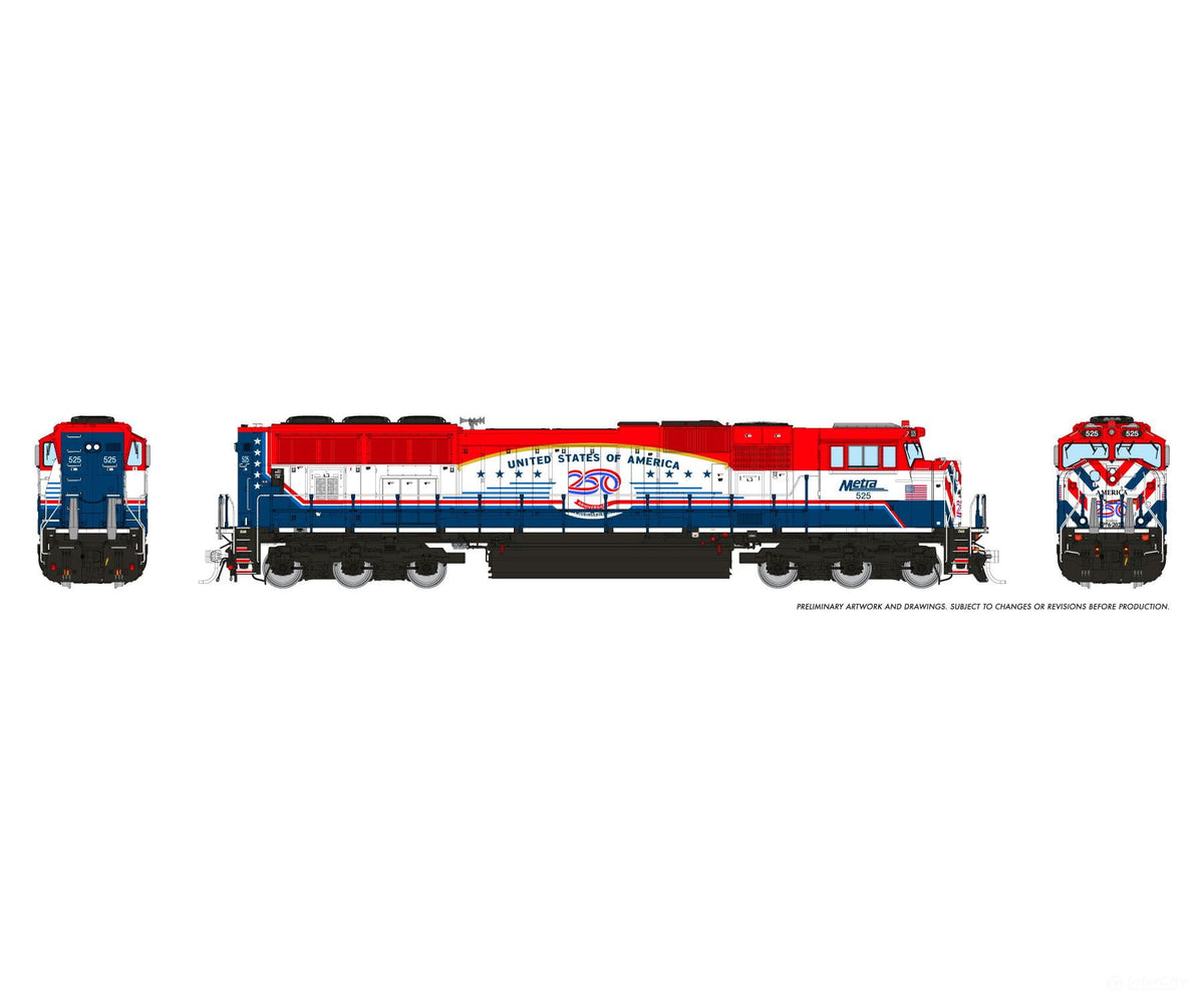 Rapido 1048045 HO SD70MACH (DC/Silent): Metra - ’America 250’’ Scheme: #525 - Locomotives