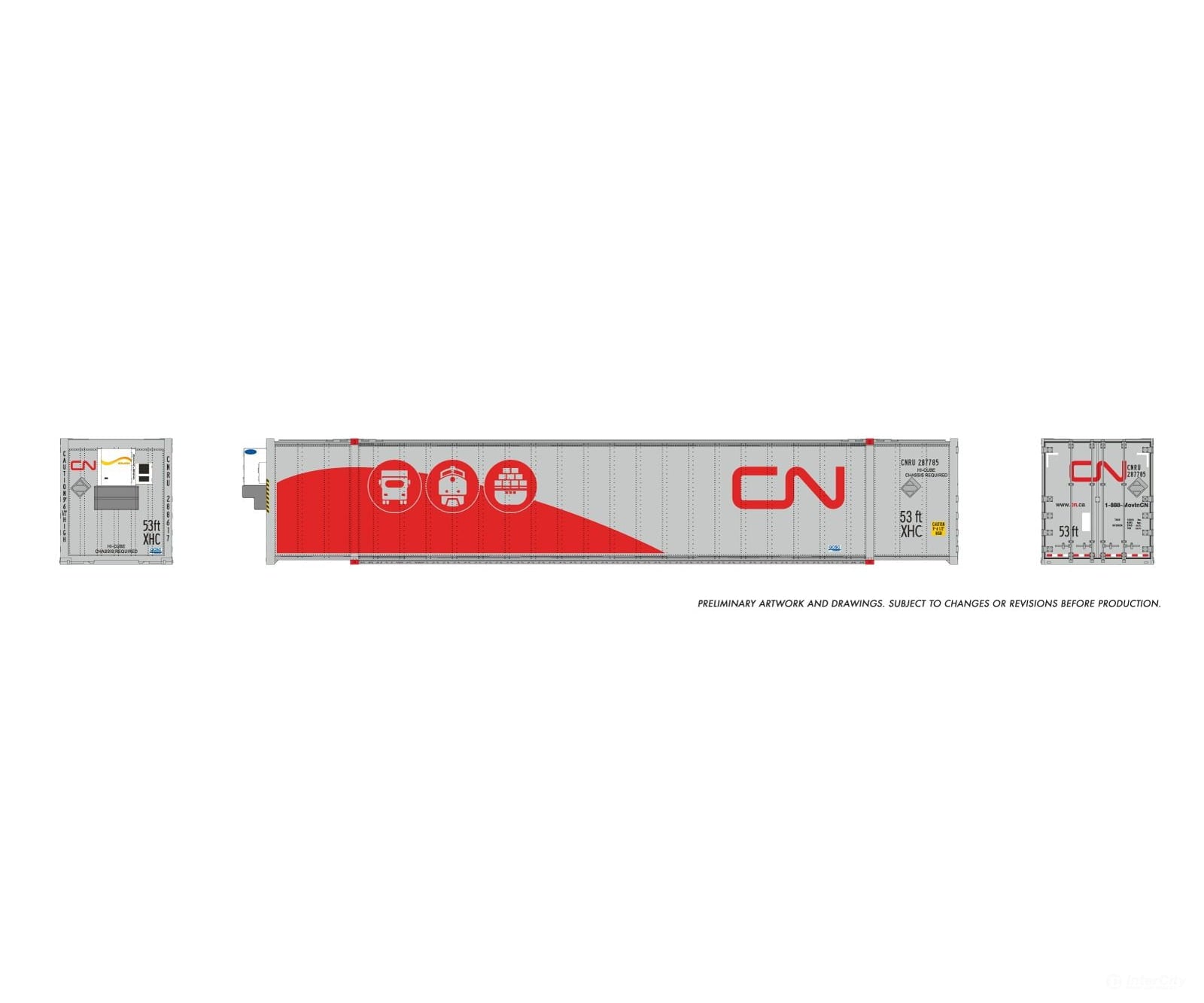 Rapido 1069005 HO 53’ high-cube Container (2-pack): CN - Tri-modal Scheme - Freight Loads & Containers