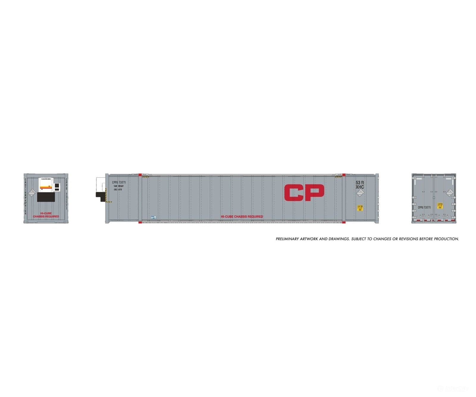 Rapido 1069007 HO 53’ high-cube Container (2-pack): CP - Grey #2 - Freight Loads & Containers