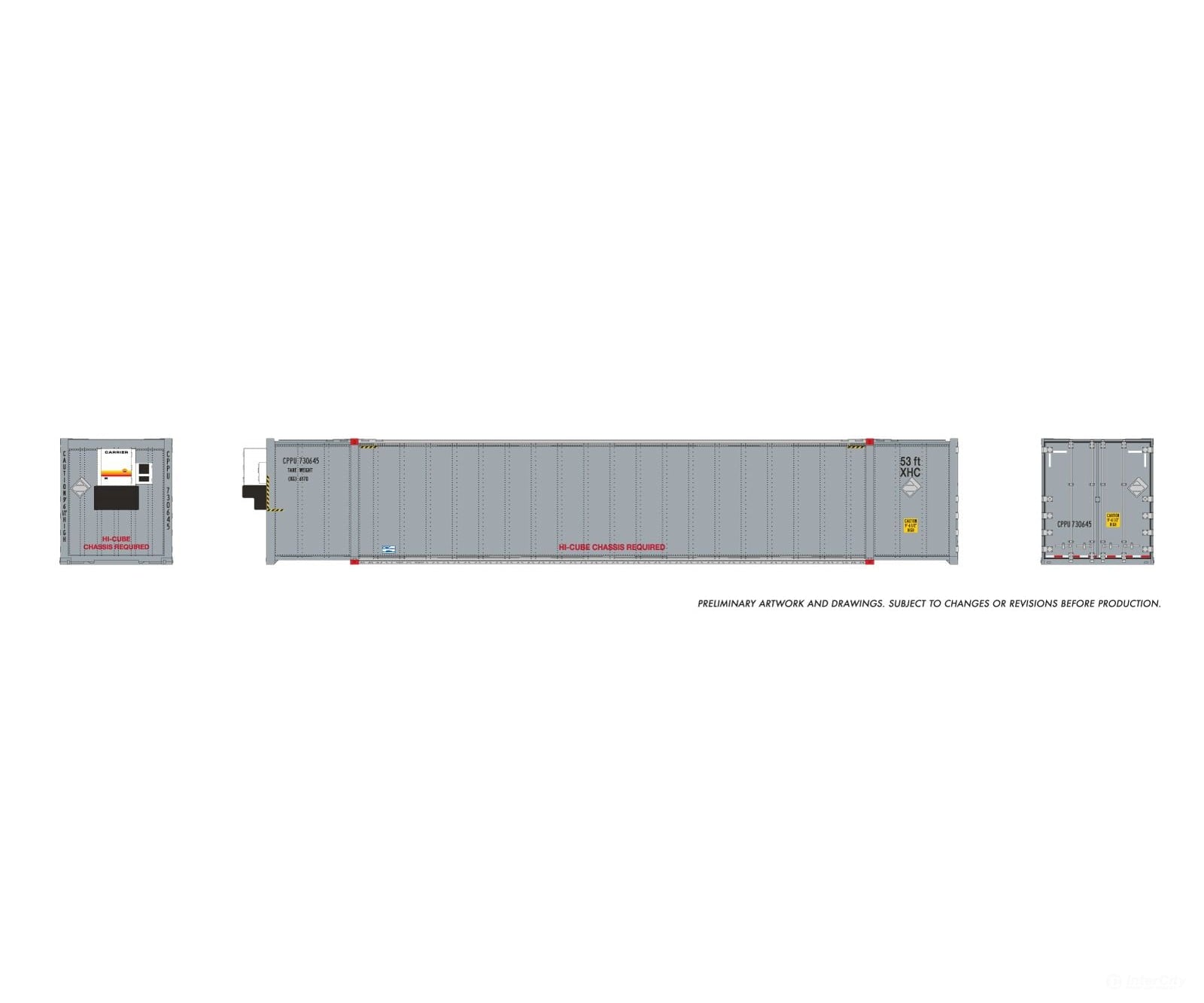 Rapido 1069008 HO 53’ high-cube Container (2-pack): CP - Grey data - Freight Loads & Containers