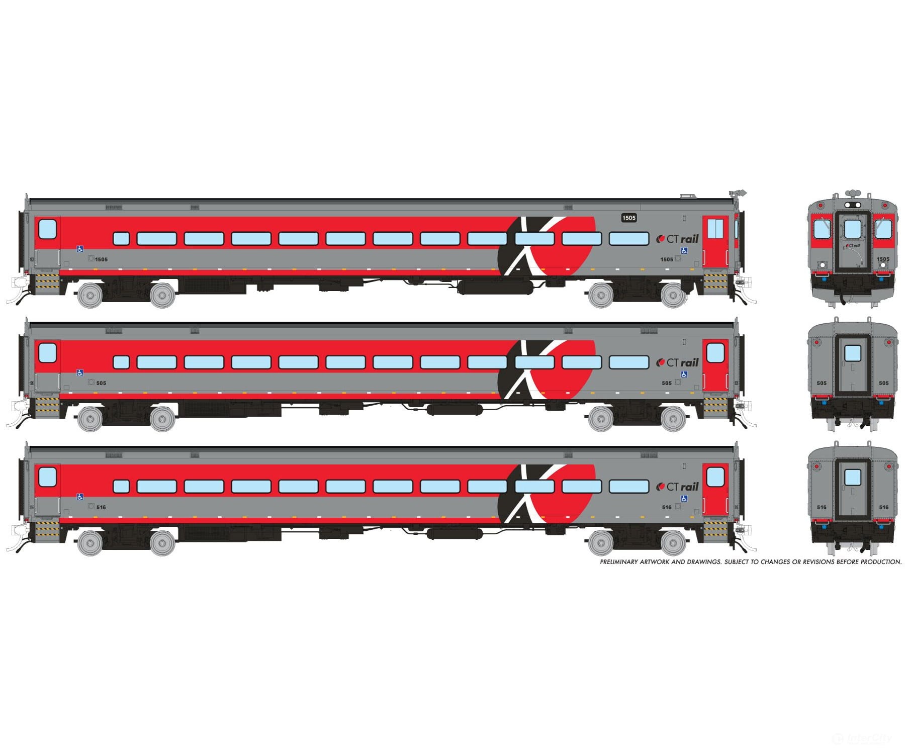 Rapido 1084001 HO Comet Car: CTrail: Set #1 (Cab: 1505 Coaches: 505 516) - Passenger Cars