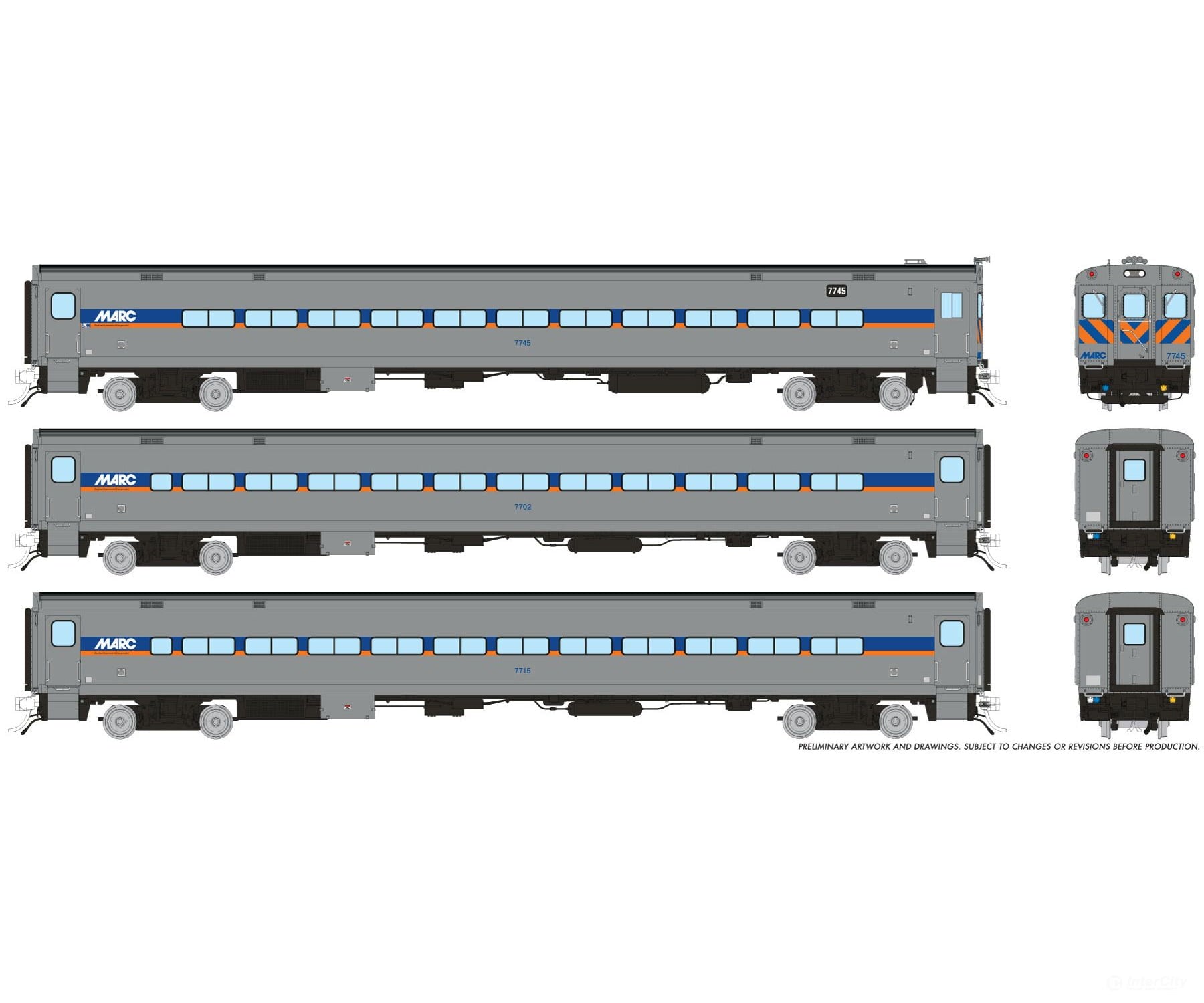 Rapido 1084010 HO Comet Car: MARC - Modern: Set #1 (Cab: 7745 Coaches: 7702 7715) - Passenger Cars