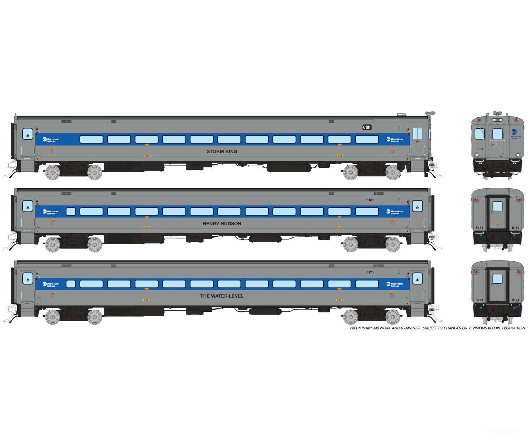 Rapido 1084025 HO Comet Car: MNCR - Modern: Set #3 (Cab: 6101 Coaches: 6151 6171) - Passenger Cars