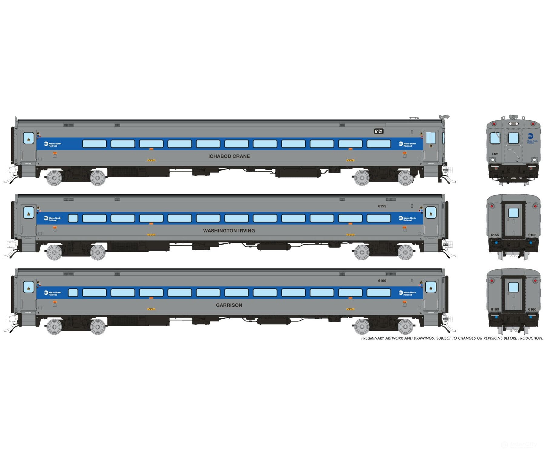 Rapido 1084026 HO Comet Car: MNCR - Modern: Set #4 (Cab: 6121 Coaches: 6155 6160) - Passenger Cars