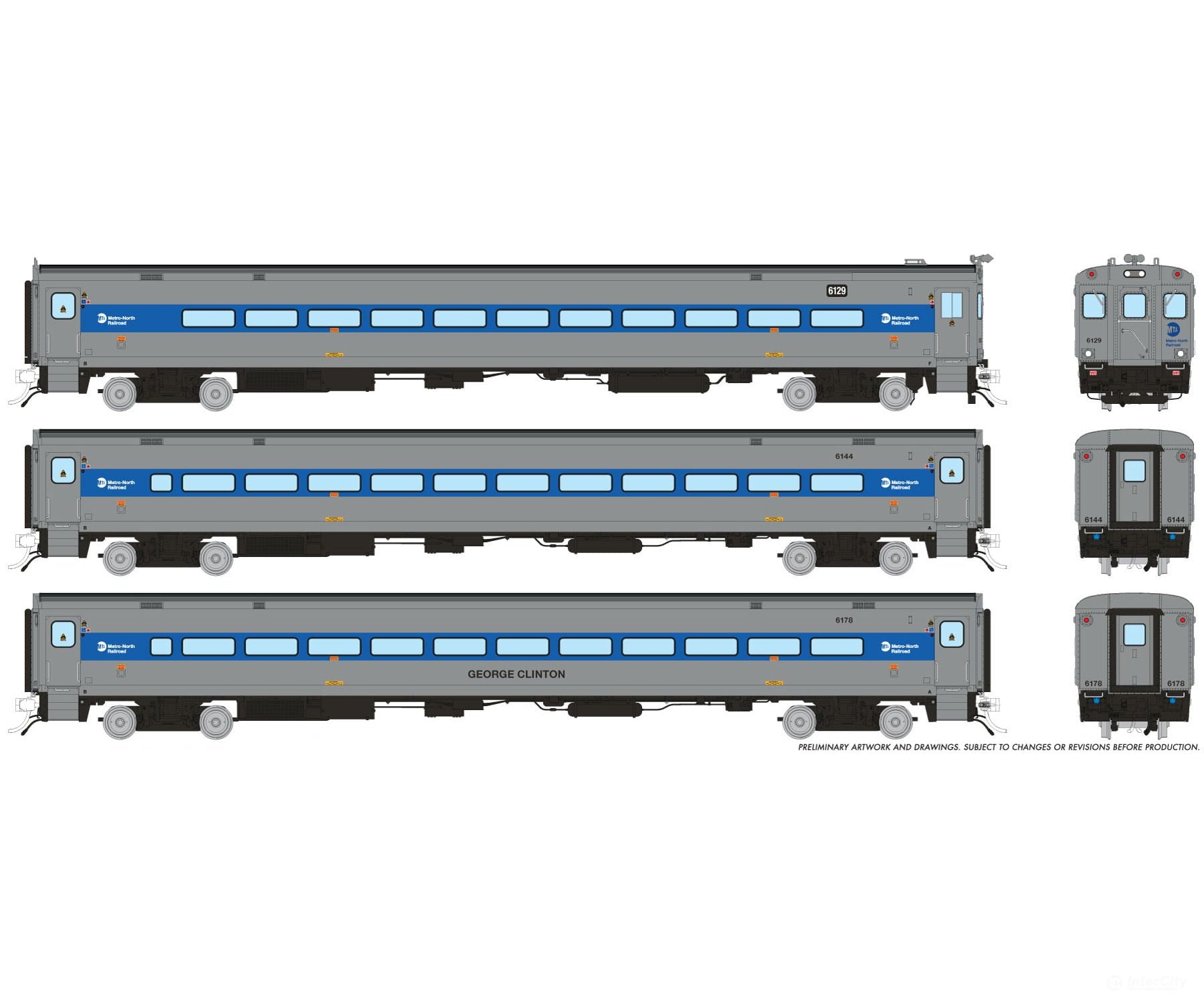 Rapido 1084027 HO Comet Car: MNCR - Modern: Set #5 (Cab: 6129 Coaches: 6144 6178) - Passenger Cars