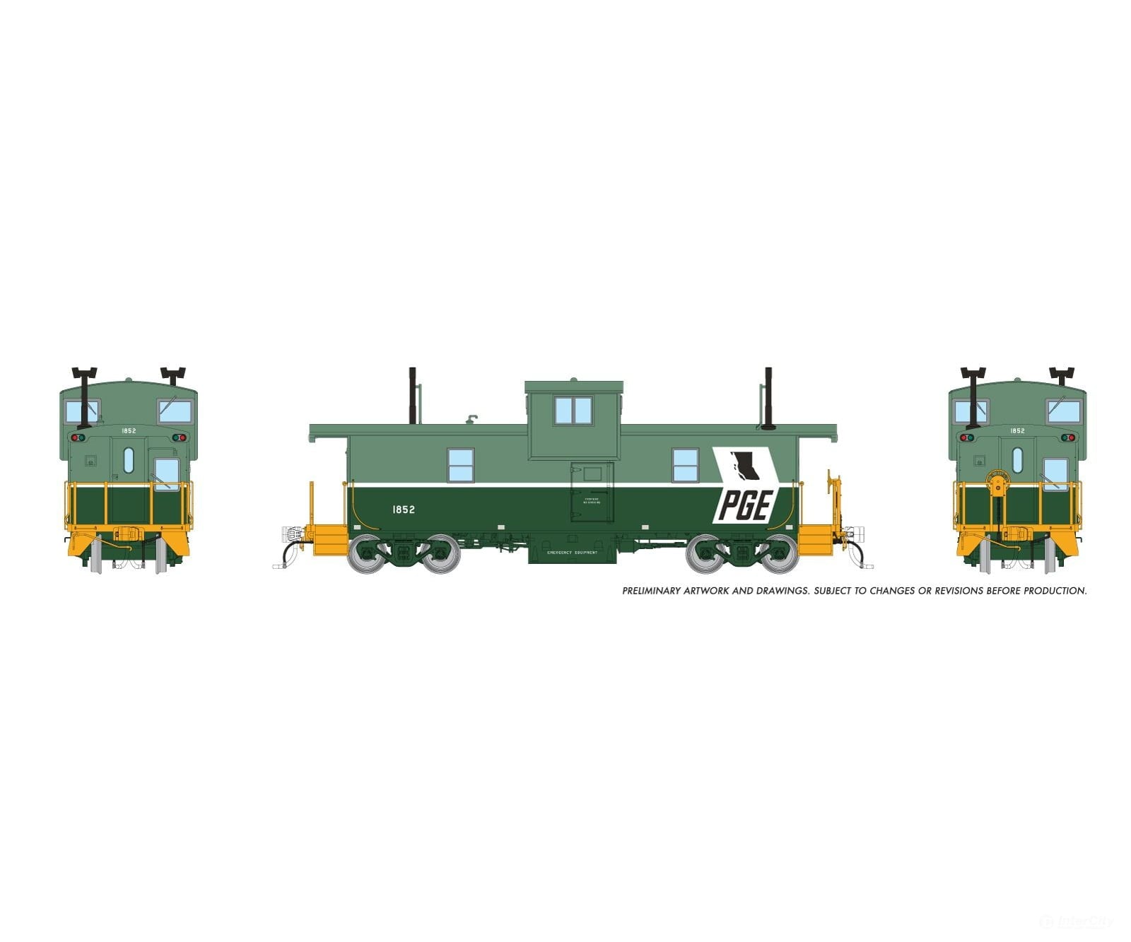 Rapido 1101002 HO Squamish Caboose: PGE - Two-Tone Green Large Black Map: #1852 - Freight Cars