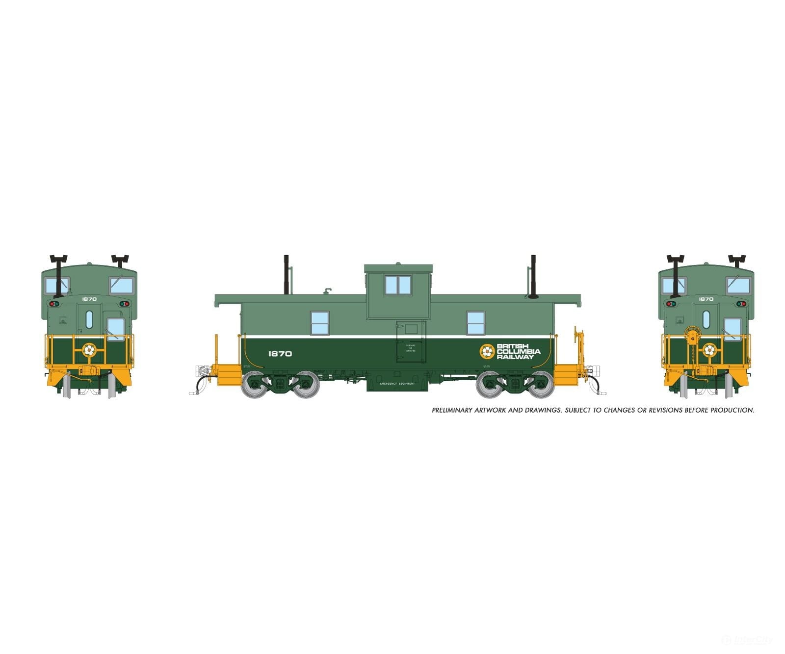 Rapido 1101007 HO Squamish Caboose: BCR - Two-Tone Green Early Dogwood Logo: #1870 - Freight Cars
