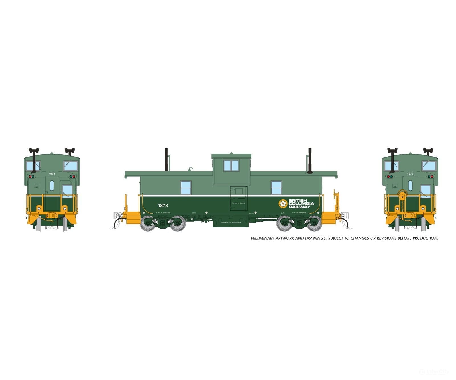 Rapido 1101011 HO Squamish Caboose: BCR - Two-Tone Green Late Dogwood Logo: #1873 - Freight Cars