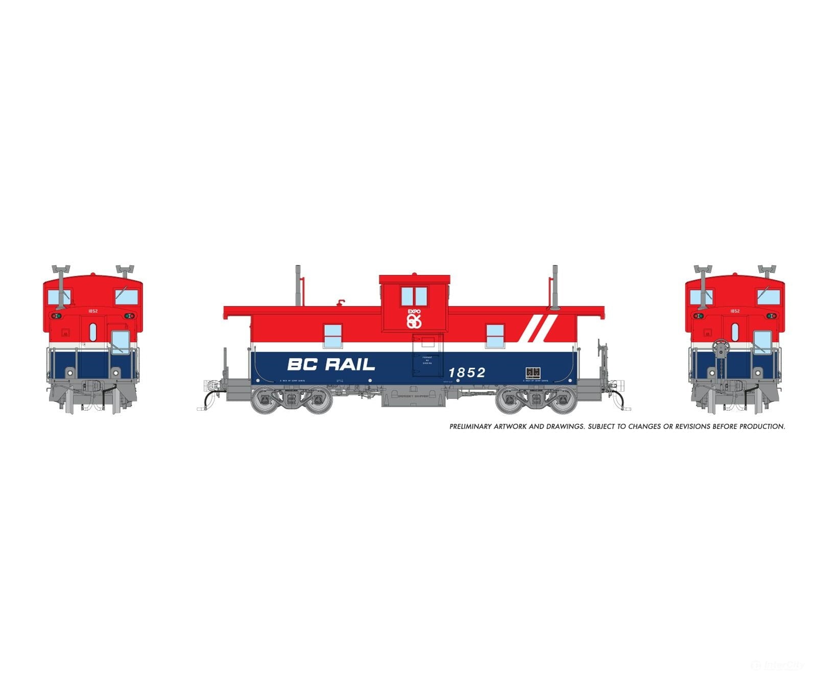Rapido 1101012 HO Squamish Caboose: BCR - Red/White/Blue Hockey Stick: #1853 - Freight Cars