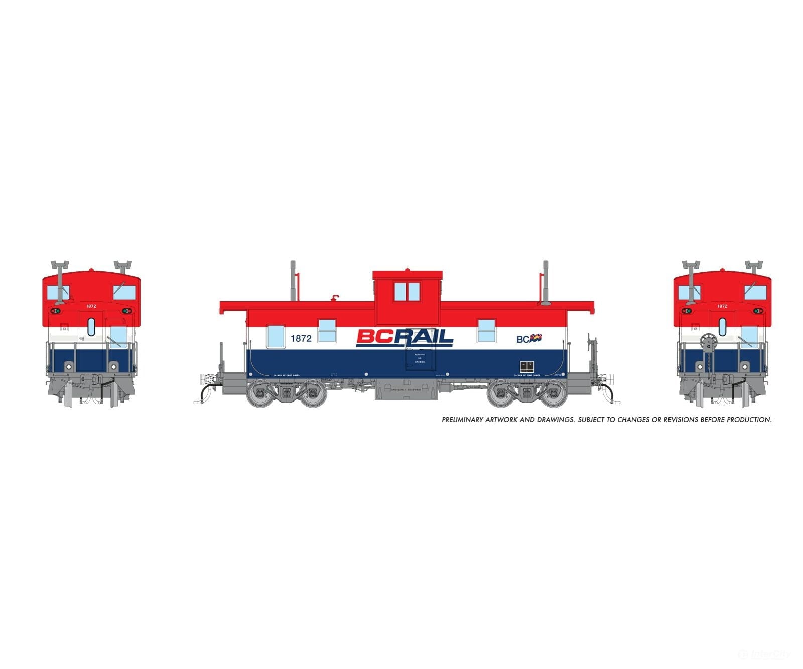 Rapido 1101016 HO Squamish Caboose: BCR - Late Red/White/Blue: #1872 - Freight Cars