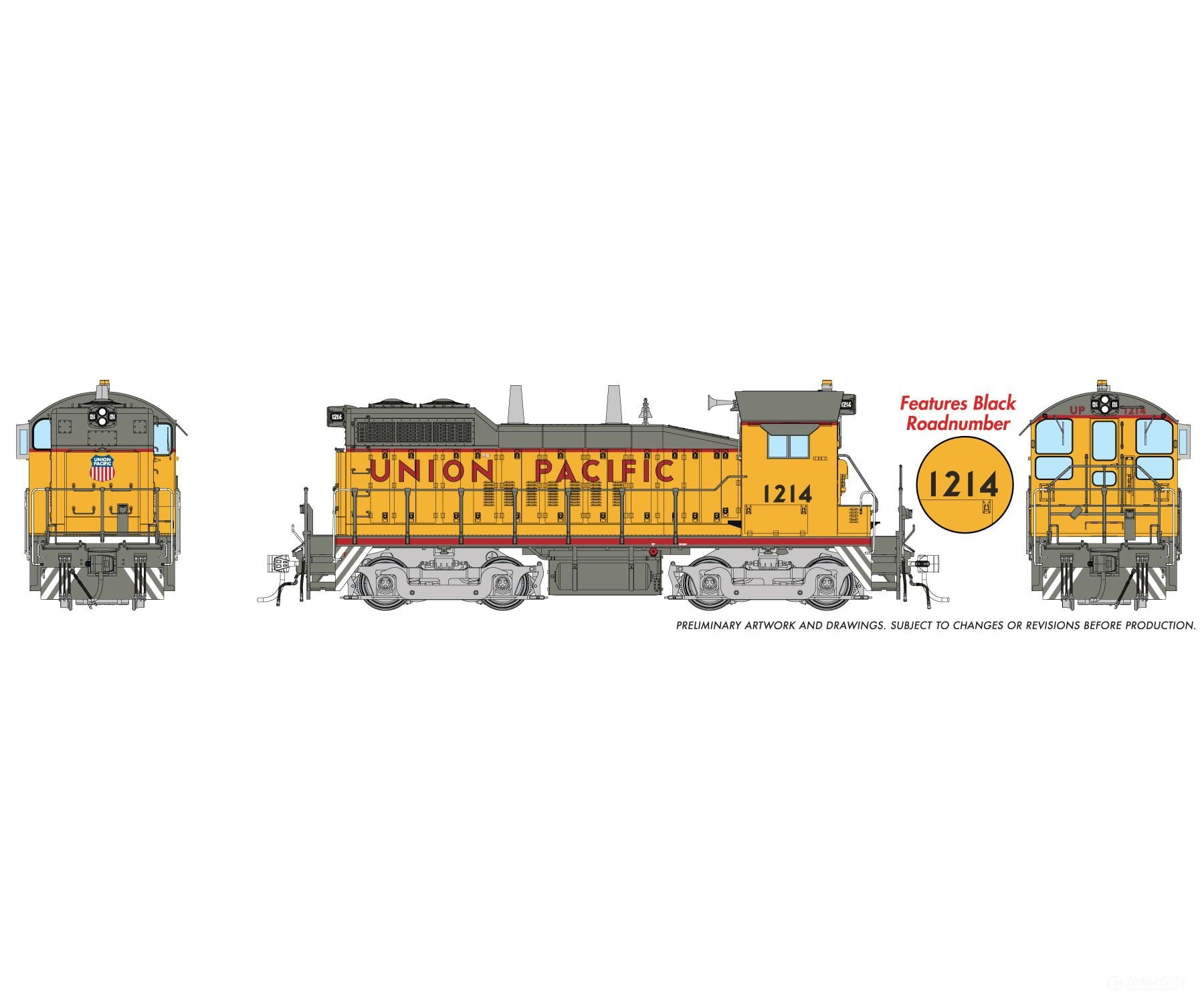 Rapido 1106008 HO EMD SW10 (DC/Silent): Union Pacific - Late w/o Cab Herald: #1214 - Locomotives