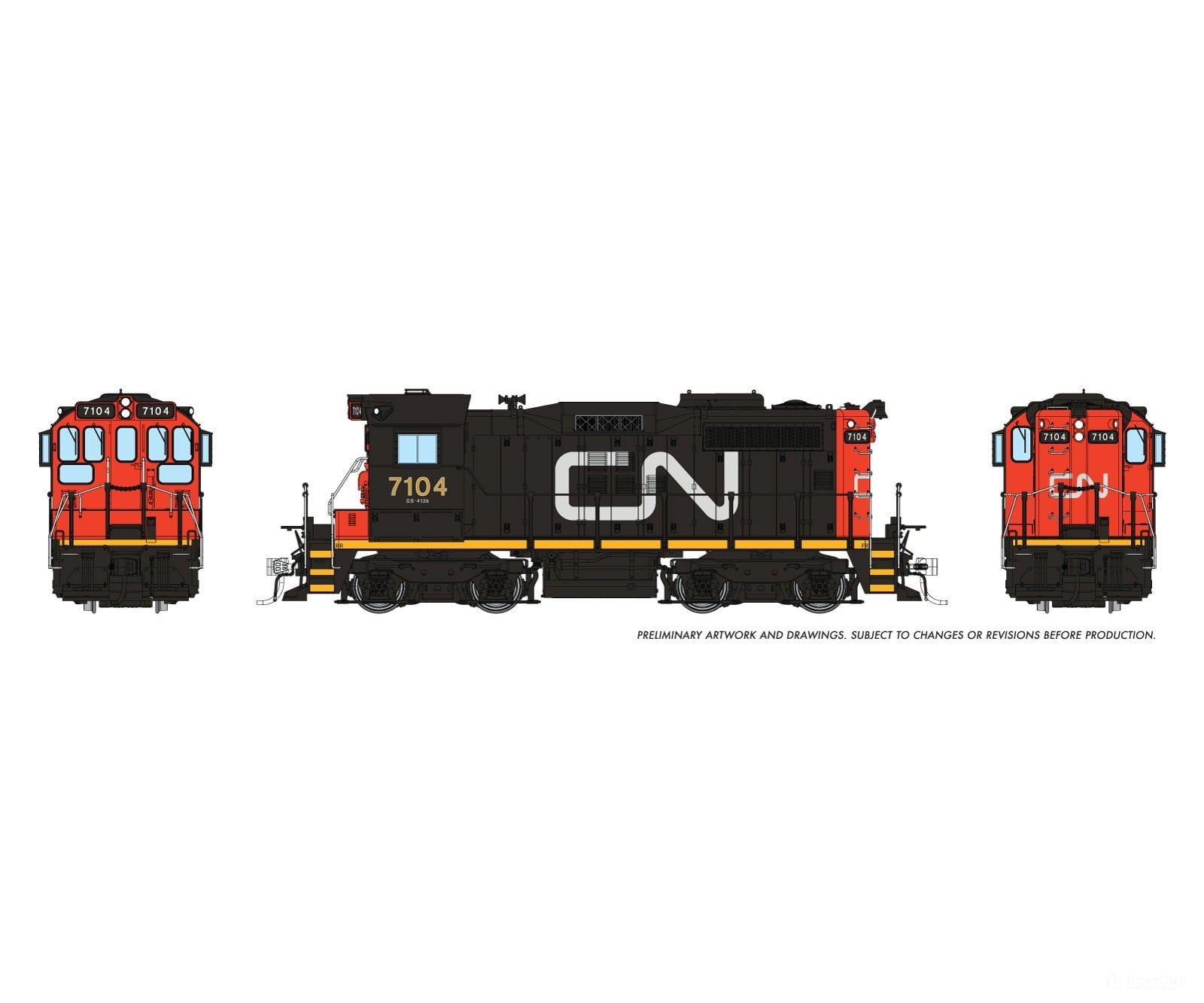 Rapido 1108004 HO CN SWEEP (DC/Silent): CN - Large Noodle: #7104 - Locomotives