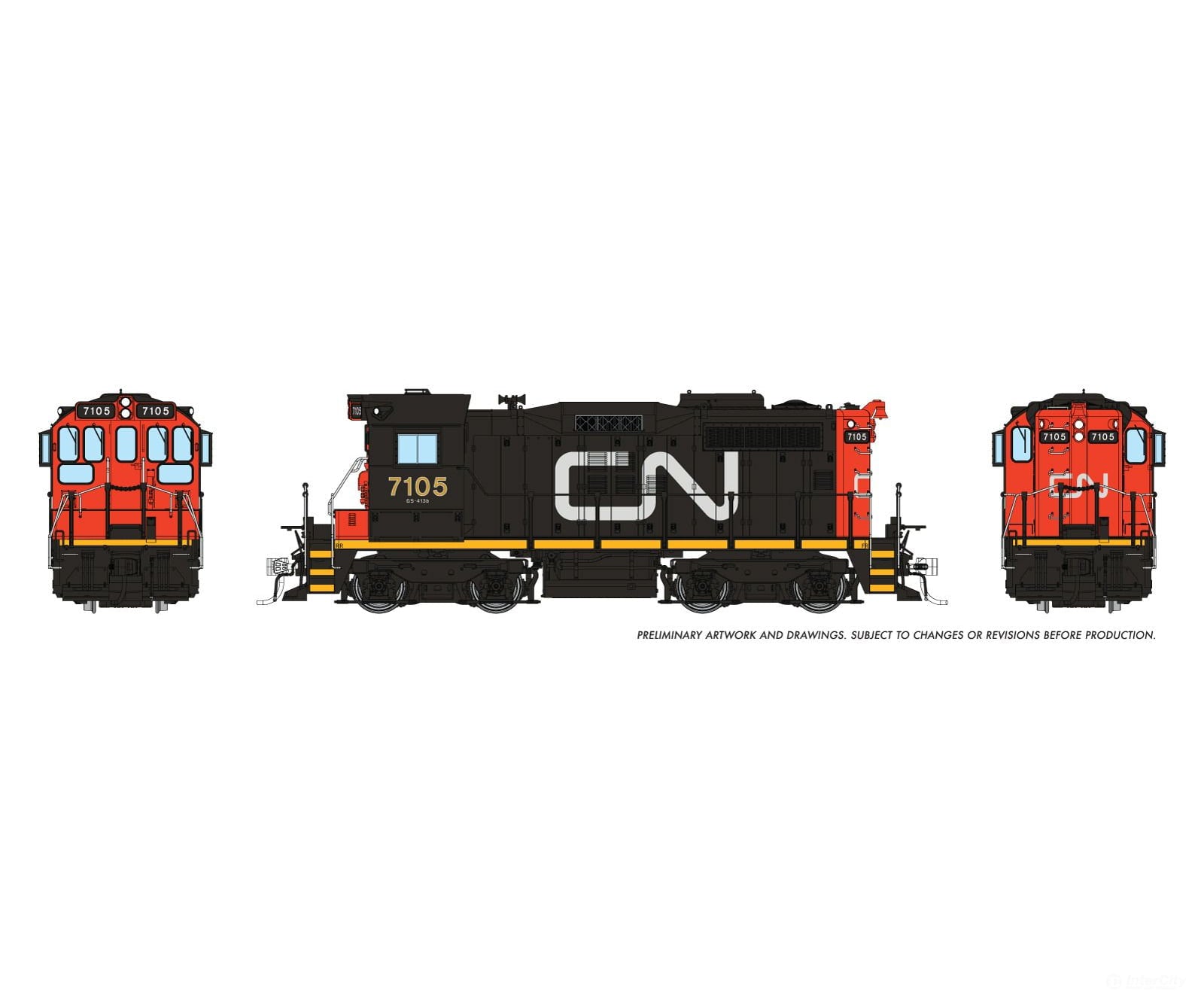 Rapido 1108005 HO CN SWEEP (DC/Silent): CN - Large Noodle: #7105 - Locomotives