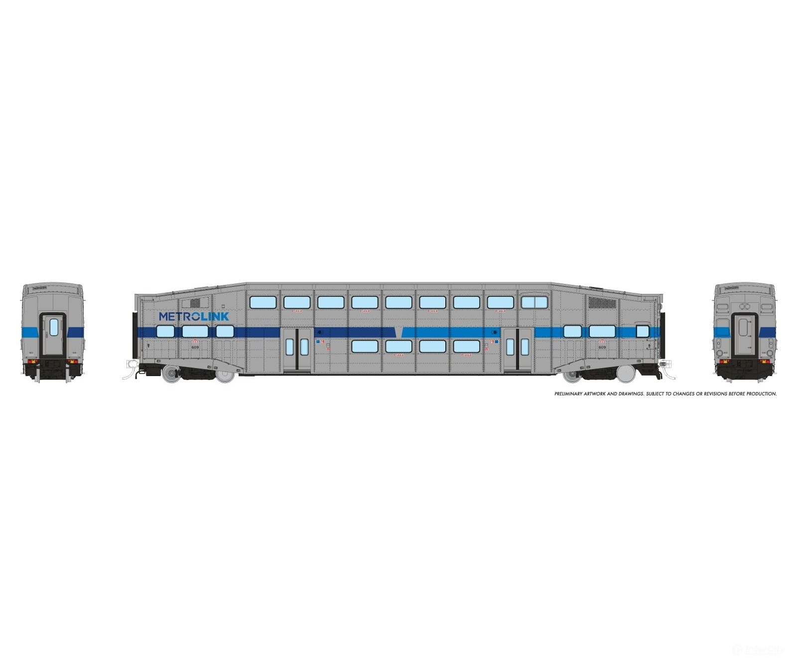 Rapido 1110007 HO BiLevel Commuter Car: Metrolink - Ribbon: Coach #609 (Former Cab) Passenger Cars