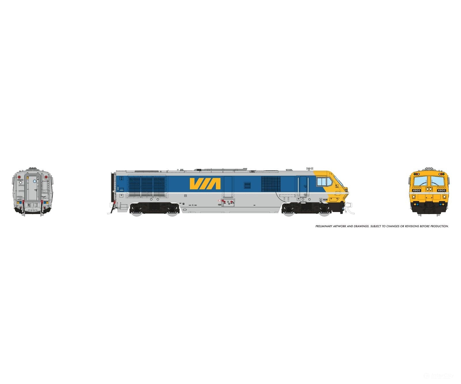 Rapido 1113505 HO LRC Locomotive (DC/DCC/Sound): VIA Rail - Blue Test Scheme: #6900 Locomotives