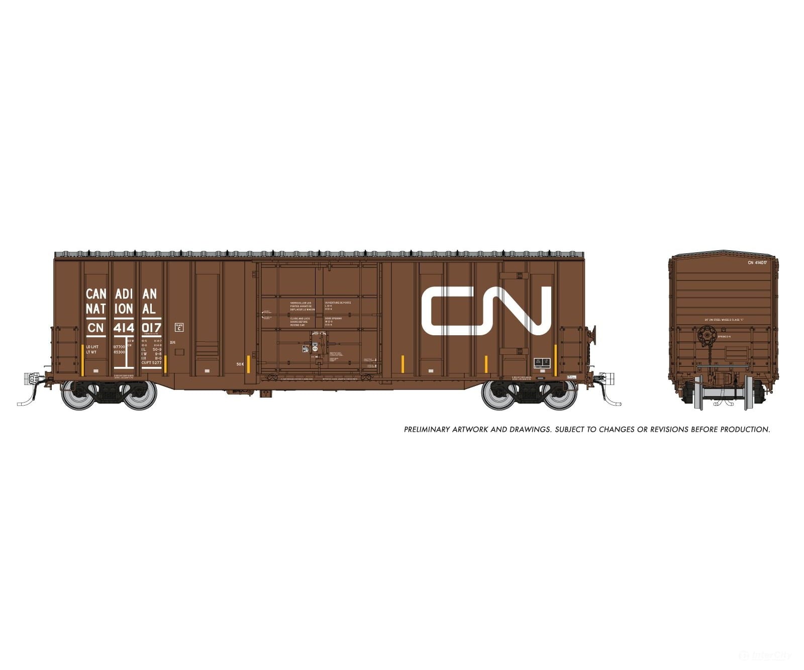 Rapido 1131004 HO Trenton Works 5277cuft boxcar: CN - Faded w/conspicuity stripes: 6-Pack - Freight Cars