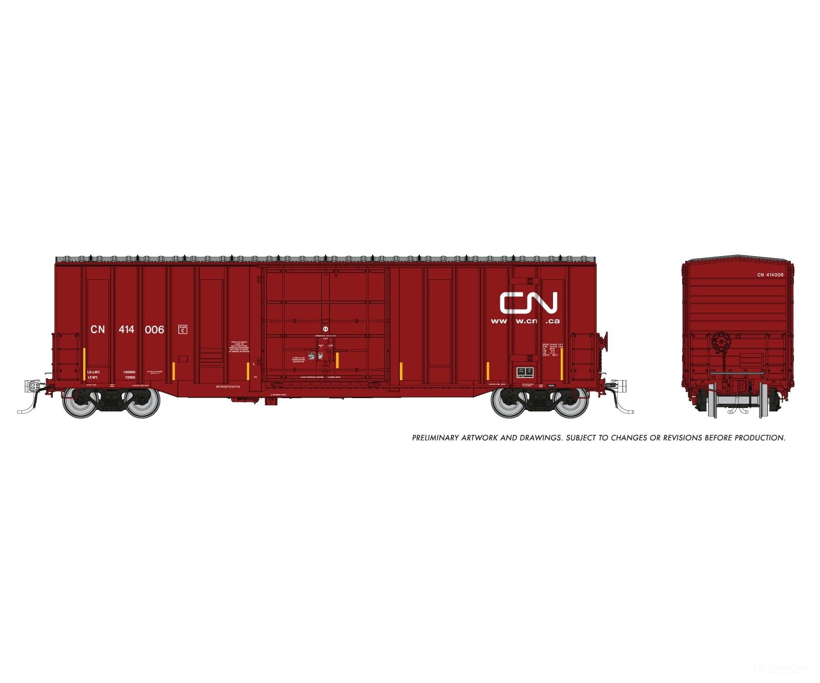 Rapido 1131005 HO Trenton Works 5277cuft boxcar: CN - URL repaint w/conspicuity stripes: 6-Pack - Freight Cars