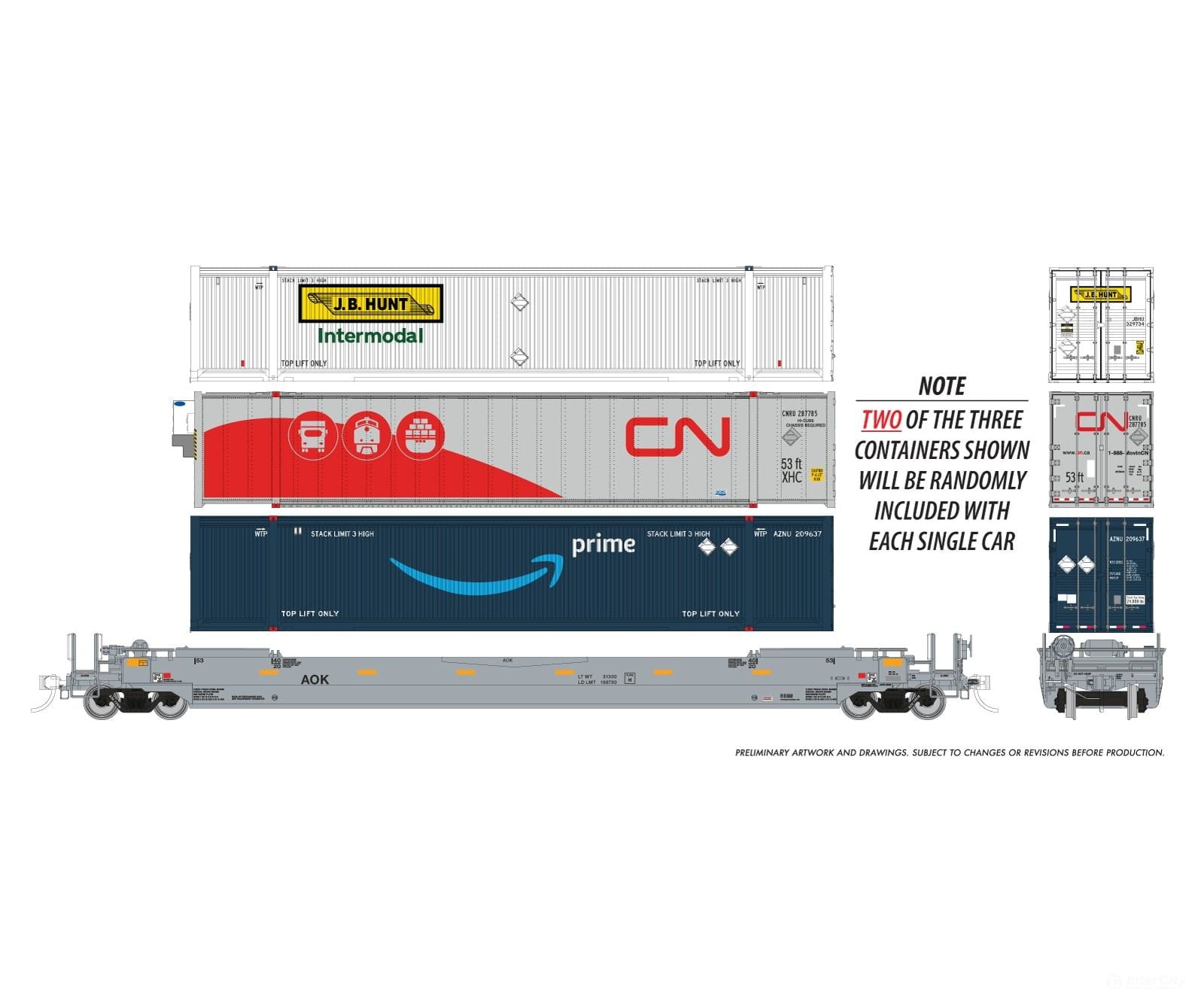 Rapido 1132003A HO 53’ Husky-Stack well car + containers: AOK: Single Car #2 - Freight Cars