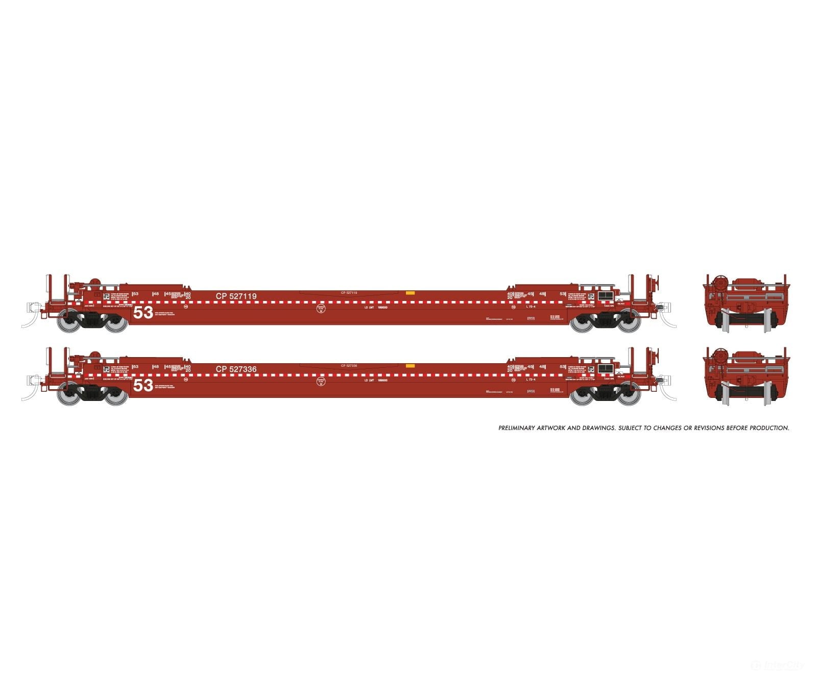 Rapido 1132502A HO 53’ Husky-Stack well car 2-Pack: CP: Single 2-Pack #2 - Freight Cars