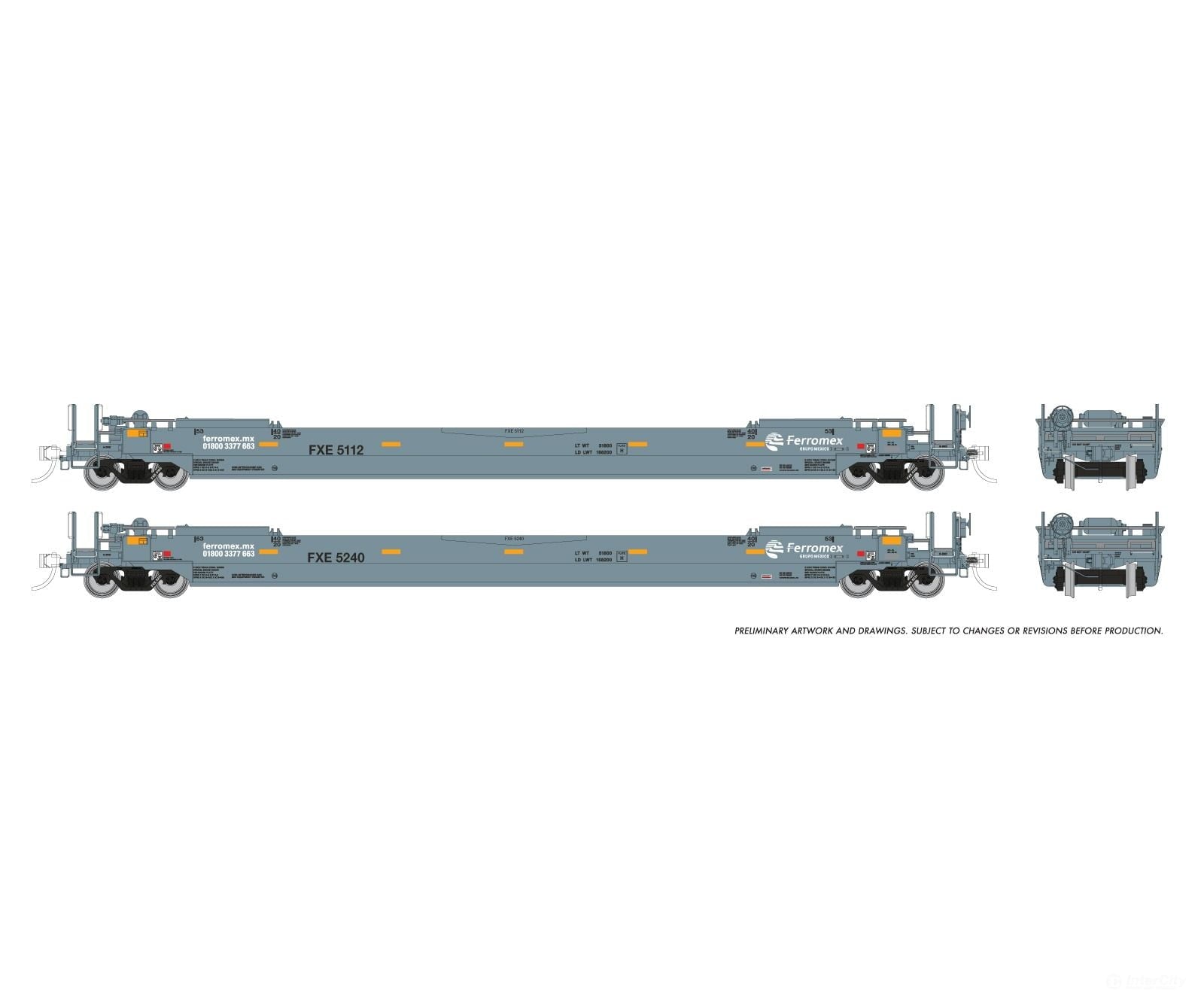 Rapido 1132503A HO 53’ Husky-Stack well car 2-Pack: Ferromex: Single 2-Pack #2 - Freight Cars