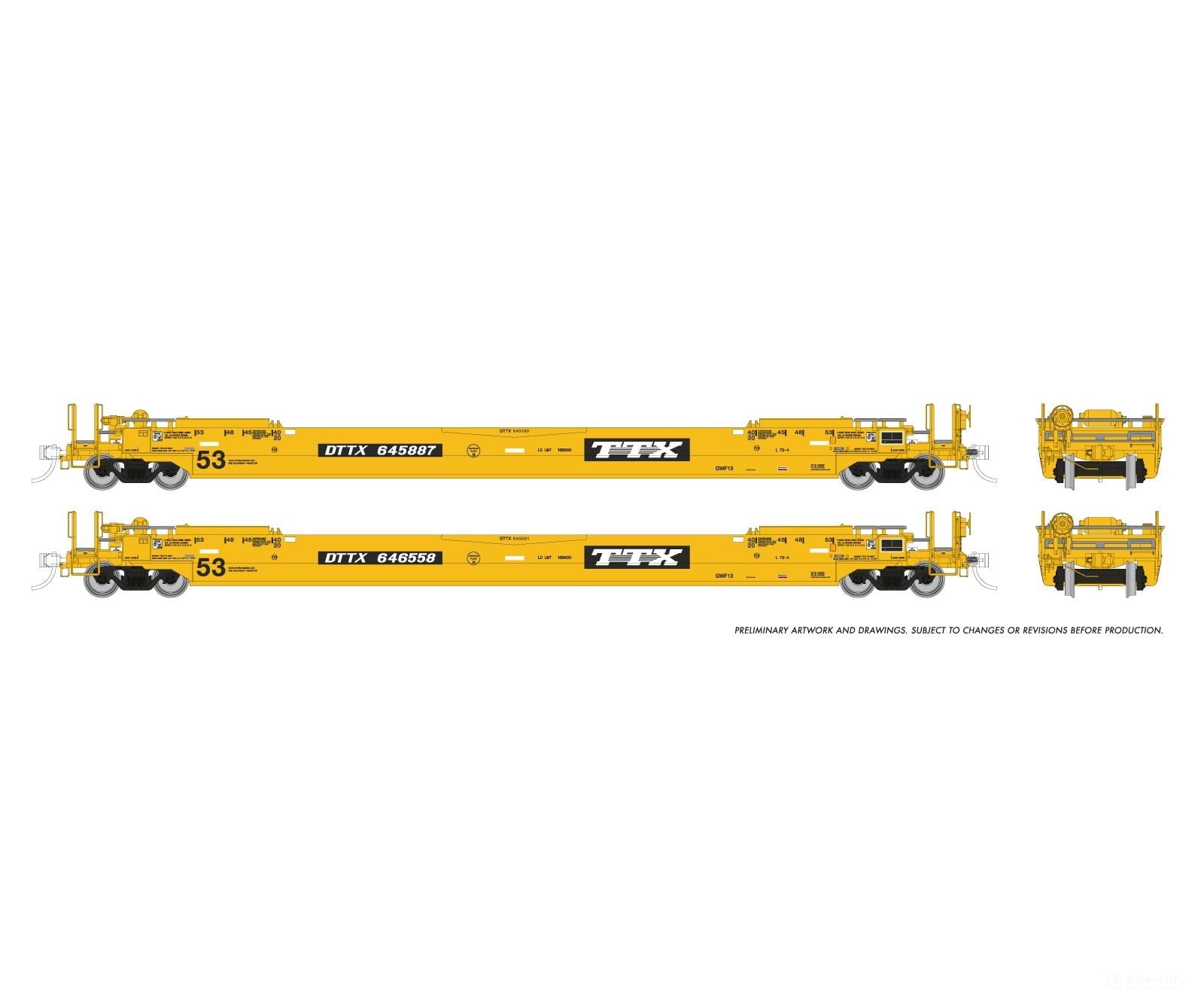 Rapido 1132504A HO 53’ Husky-Stack well car 2-Pack: TTX - As Delivered: Single 2-Pack #2 - Freight Cars