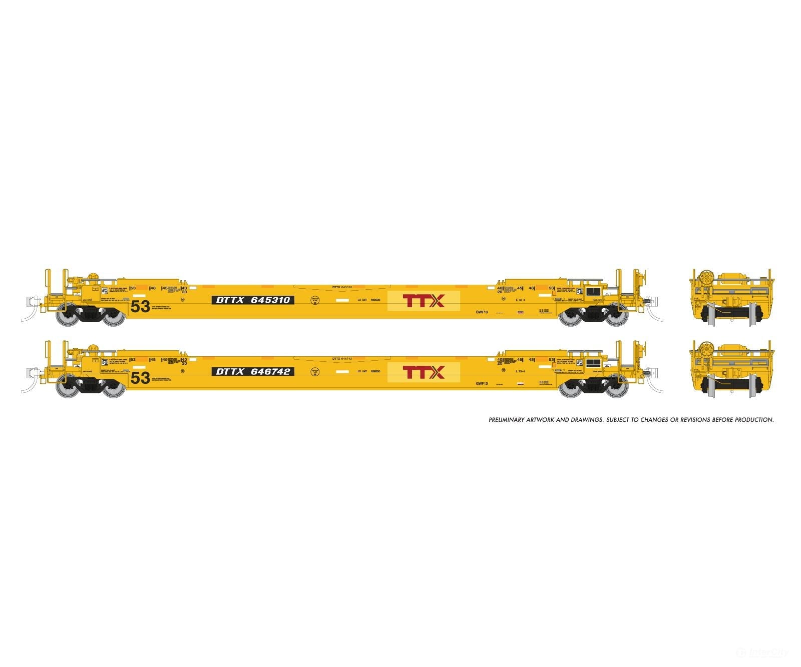 Rapido 1132505A HO 53’ Husky-Stack well car 2-Pack: TTX - Patched Logo: Single 2-Pack #2 - Freight Cars