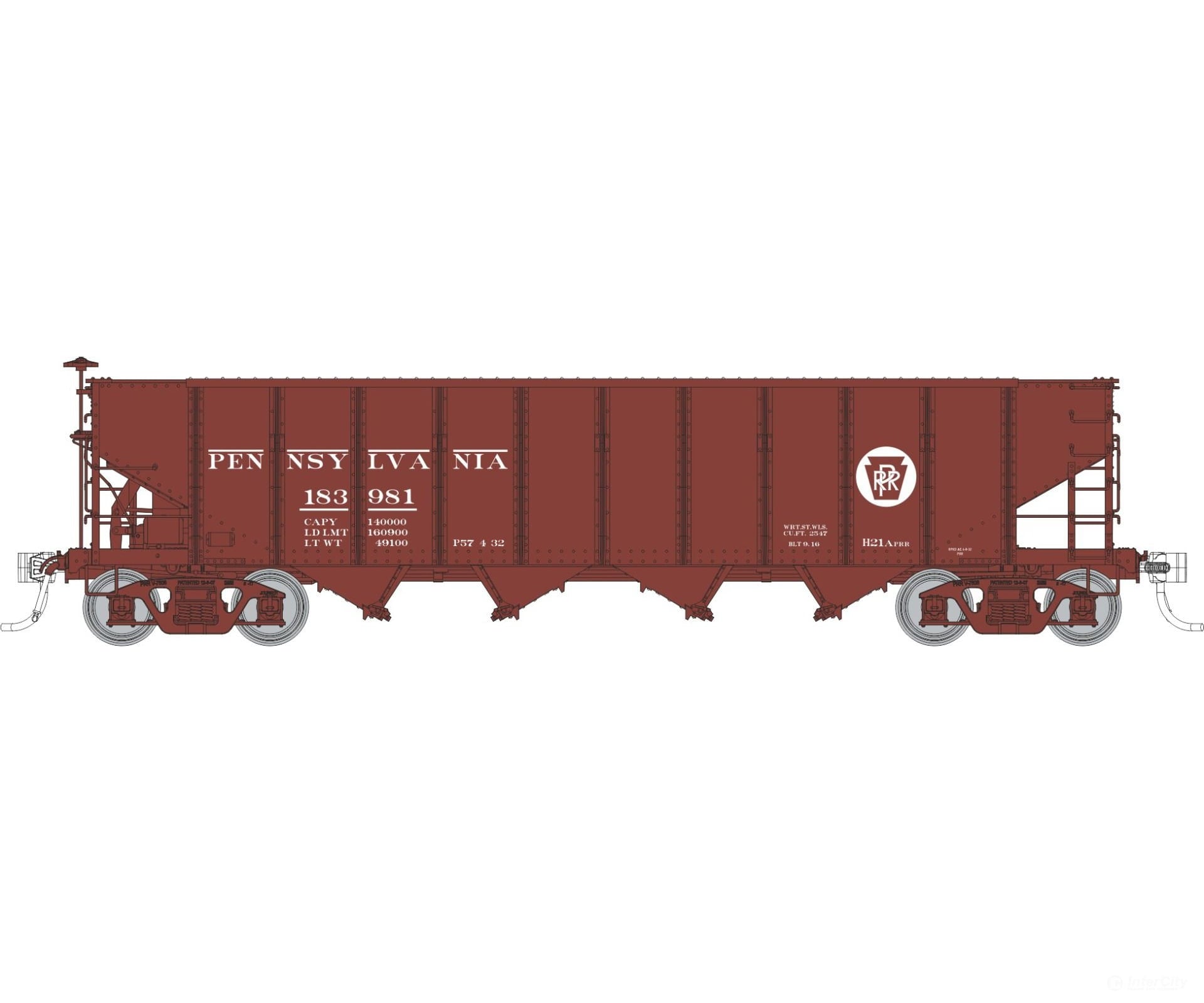 Rapido 1137001A HO H21A 4-Bay Hopper: PRR - Red Circle Keystone: Single Car #3 - Freight Cars