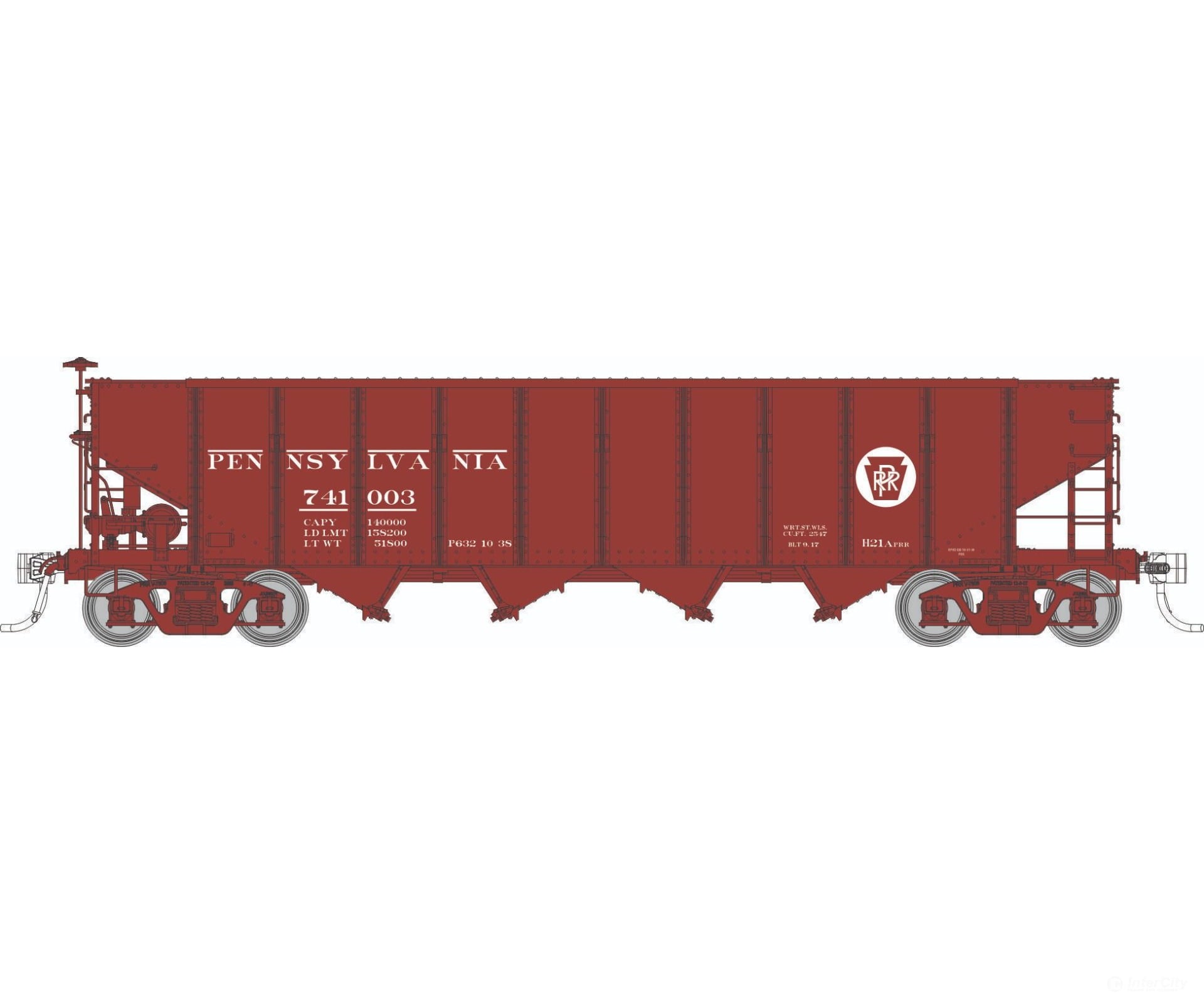 Rapido 1137002 HO H21A 4-Bay Hopper: PRR - Red Circle Keystone: 6-Pack #4 - Freight Cars