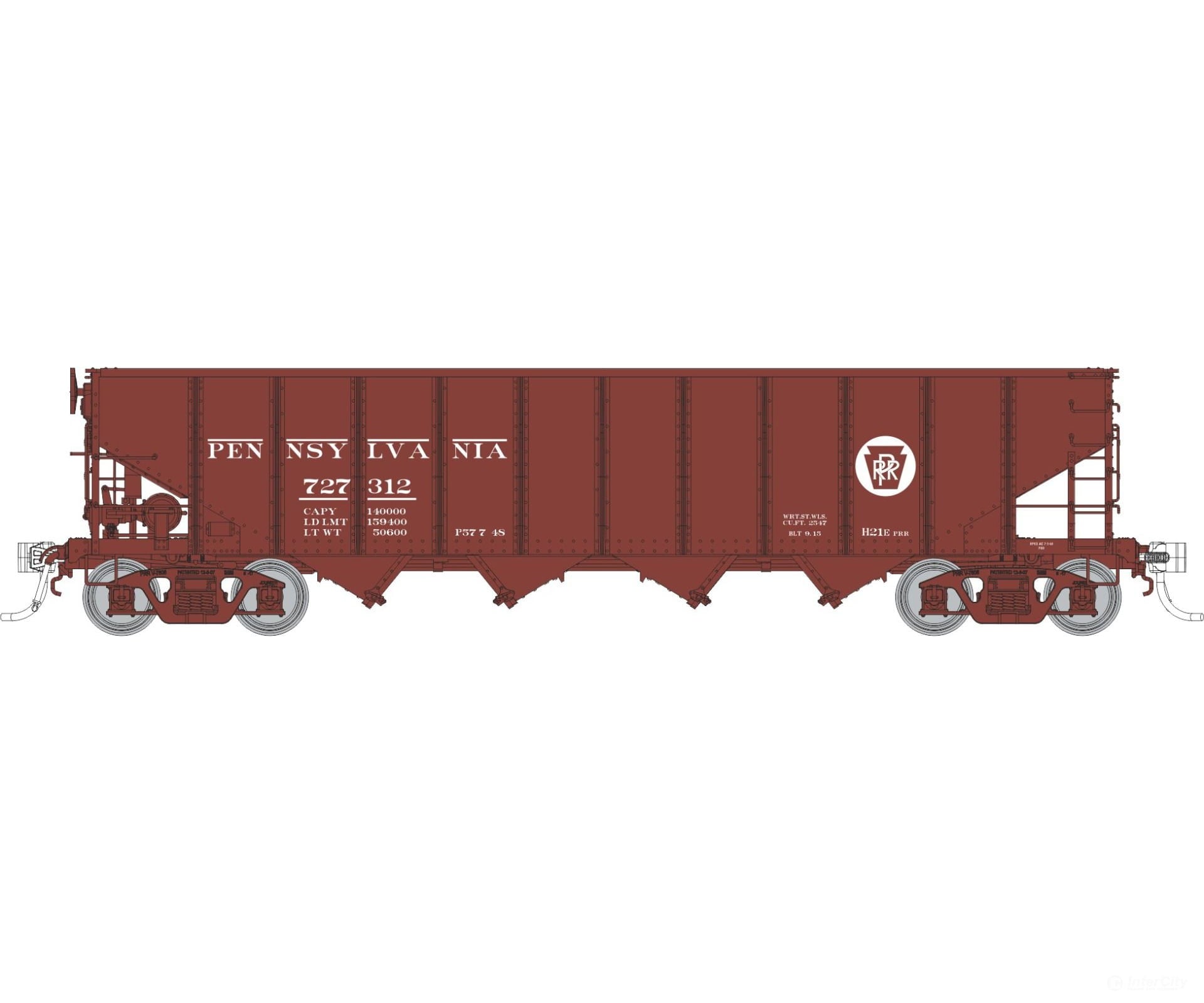 Rapido 1137004A HO H21E 4-Bay Hopper: PRR - Red Circle Keystone: Single Car #2 - Freight Cars