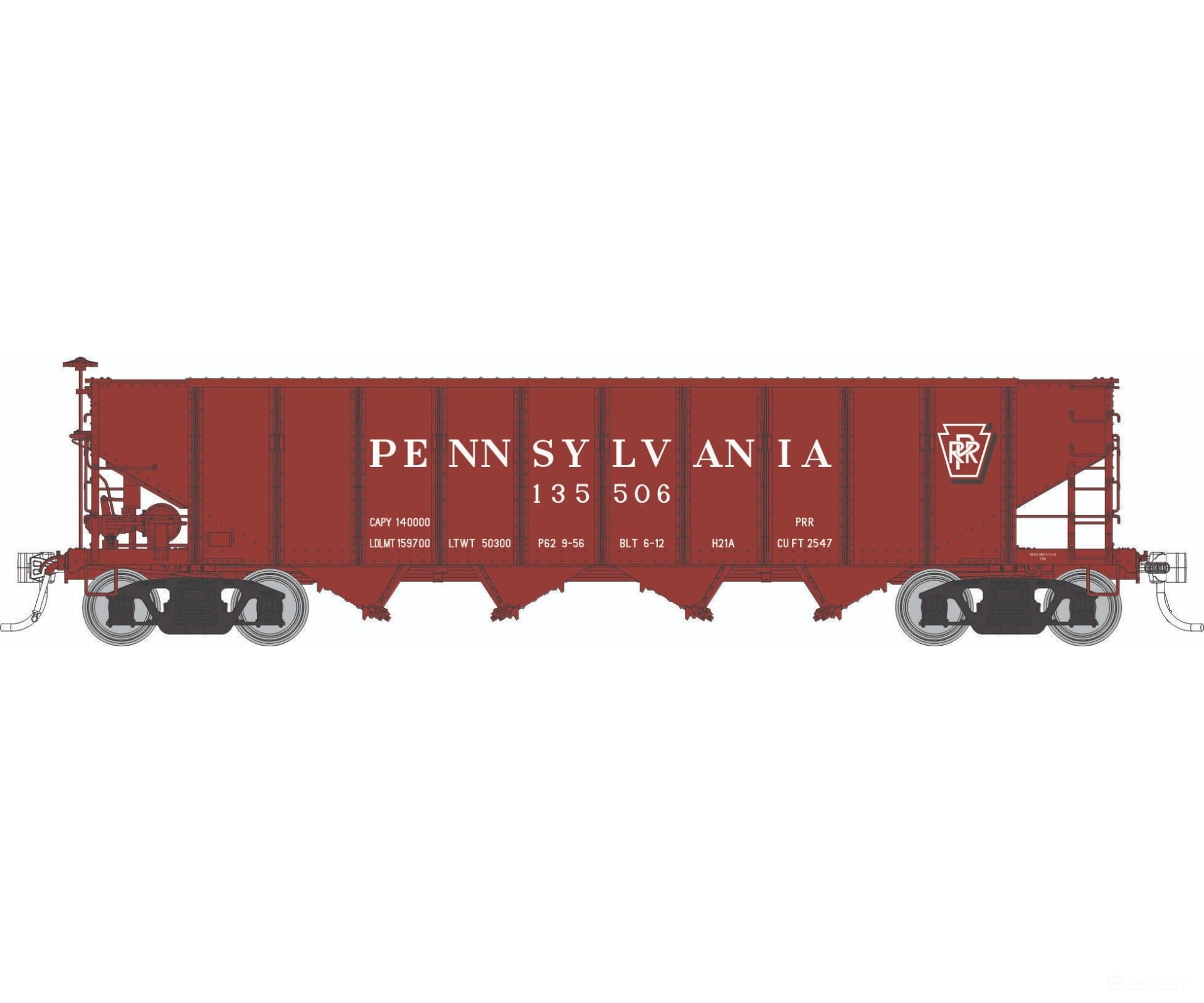 Rapido 1137005 HO H21E 4-Bay Hopper: PRR - Red Shadow Keystone: 6-Pack #2 - Freight Cars