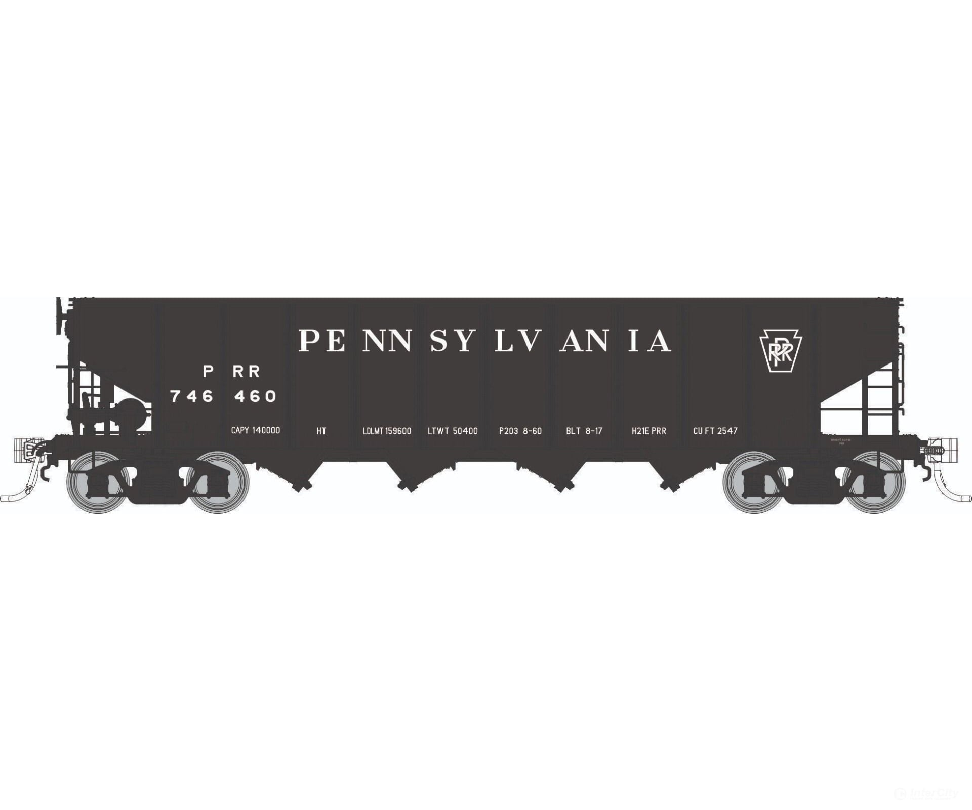 Rapido 1137006 HO H21E 4-Bay Hopper: PRR - Black Keystone: 6-Pack - Freight Cars