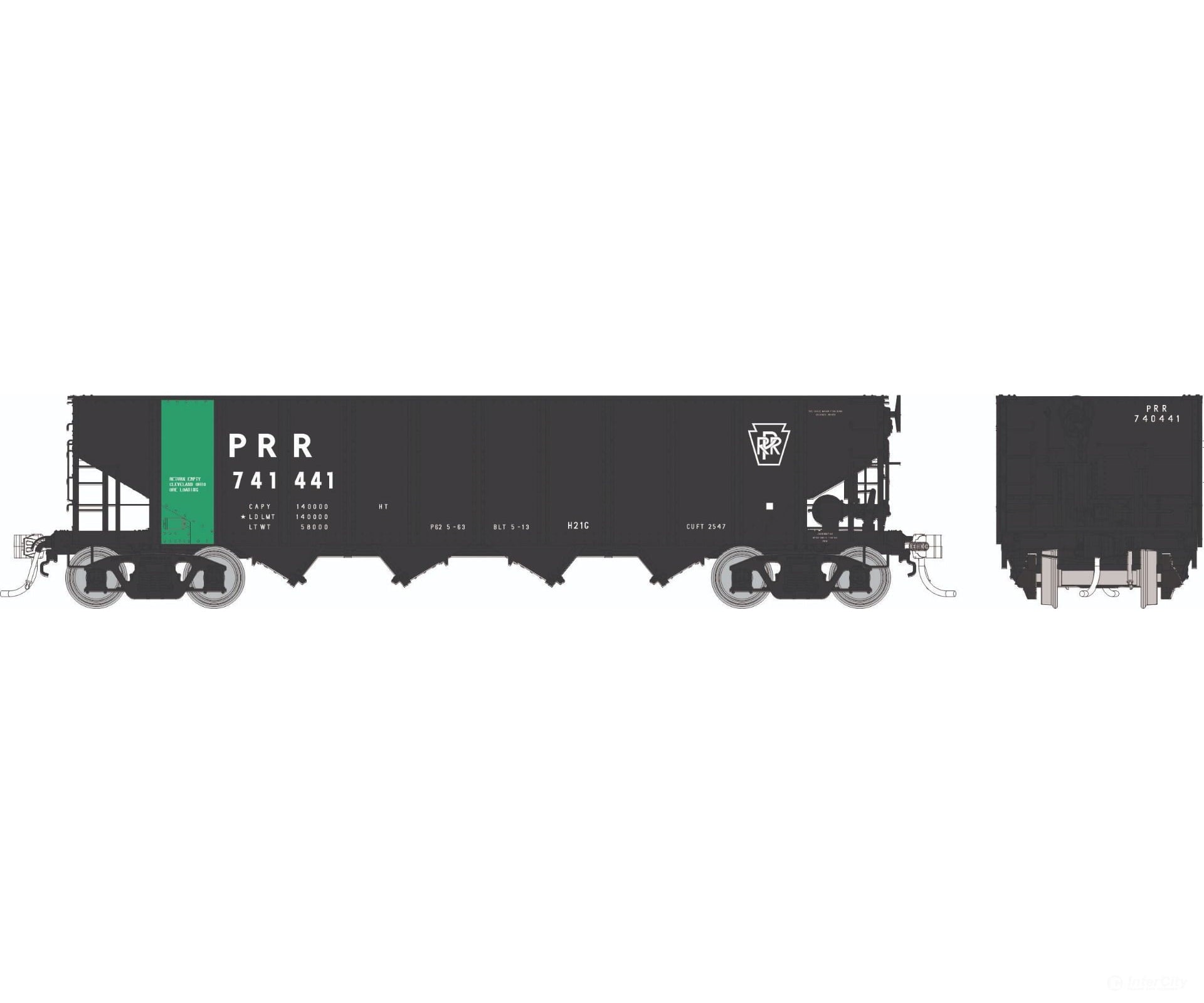 Rapido 1137009A HO H21G 4-Bay Hopper: PC - Black Plain PRR Keystone (Ore Service): Single Car - Freight Cars