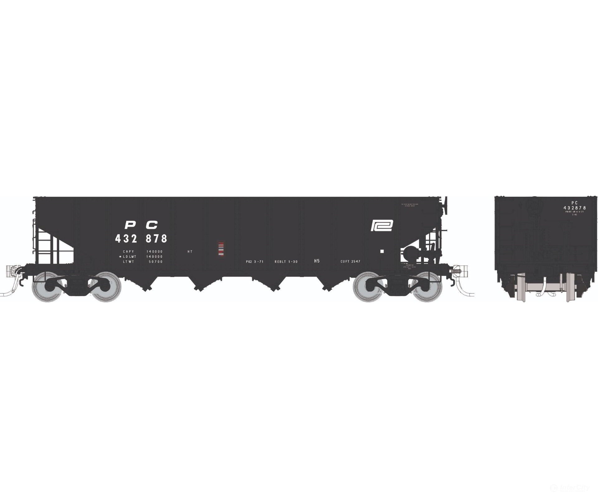 Rapido 1137010 HO H5 4-Bay Hopper: PC - Black: 6-Pack - Freight Cars
