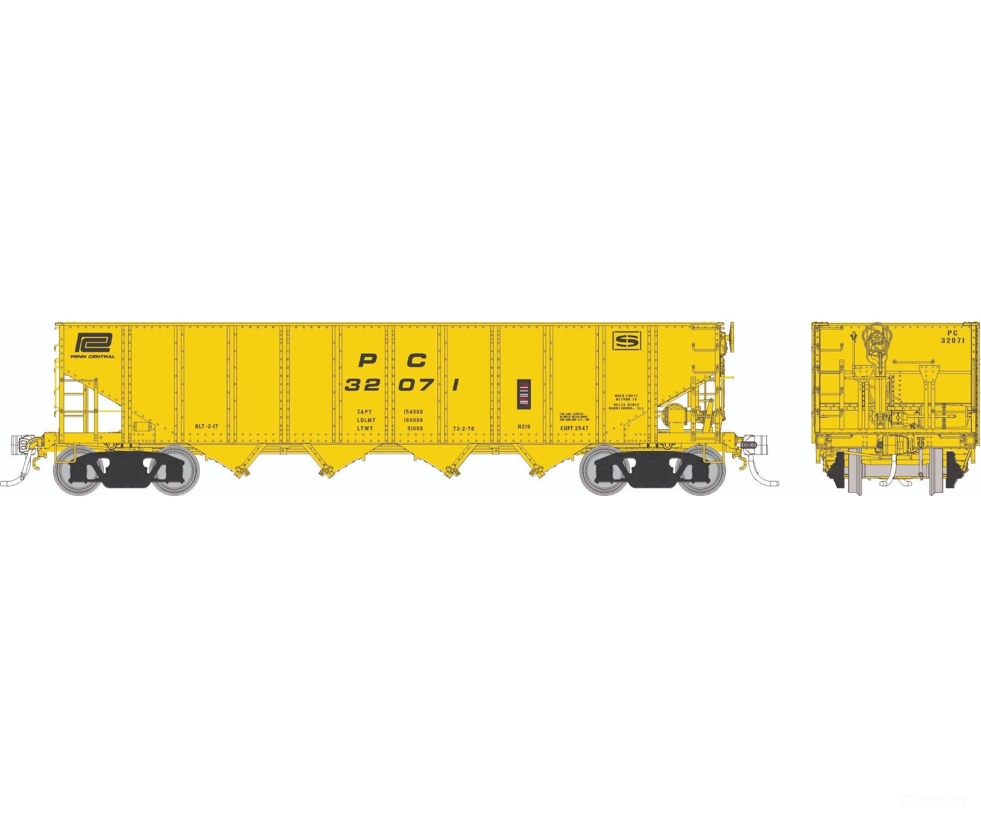 Rapido 1137012 HO H21G 4-Bay Hopper: PC - MOW Yellow: 3-Pack - Freight Cars