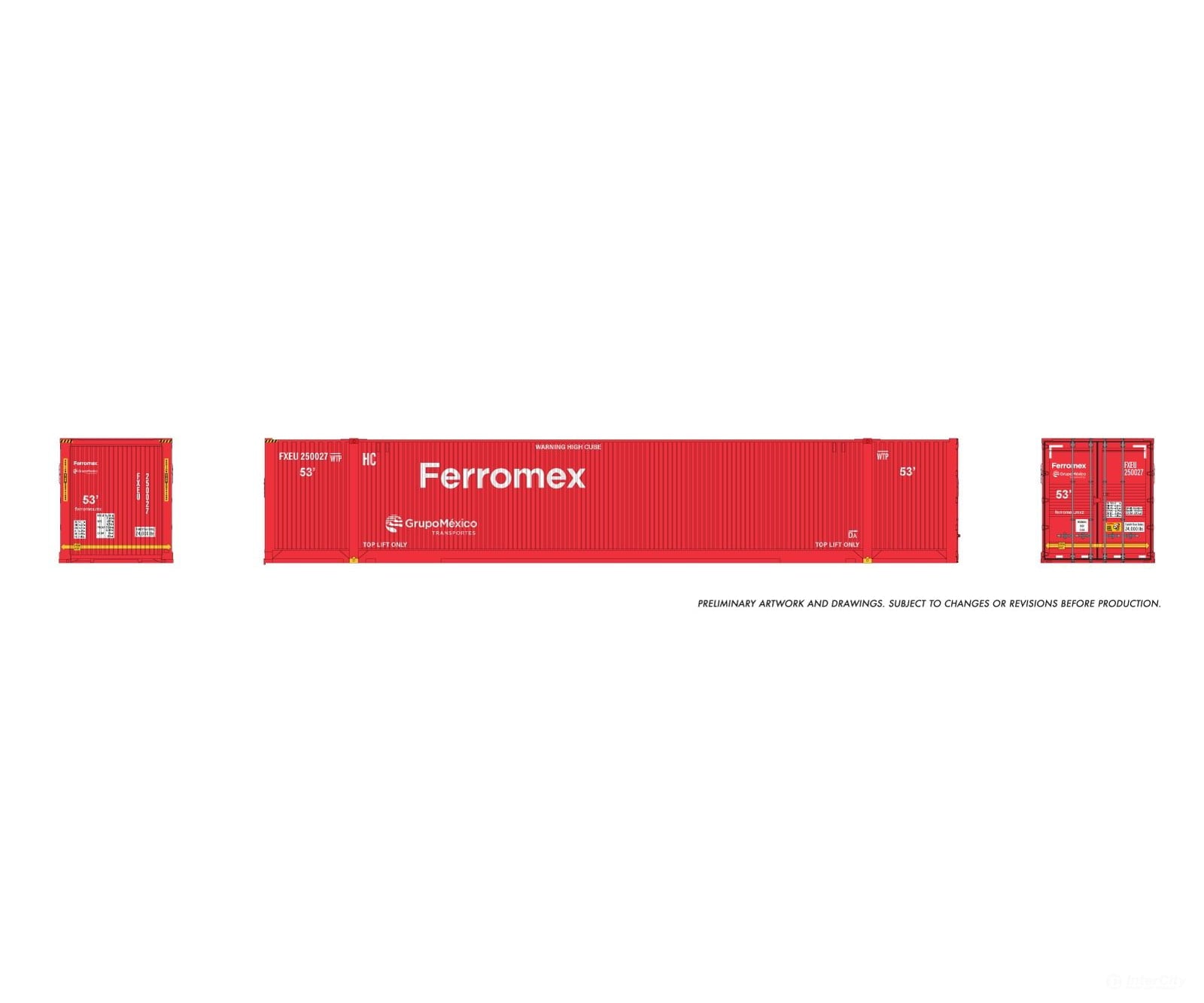 Rapido 1141002 HO 53’ Outside-Braced Container (2-pack): Ferromex - Red - Freight Loads & Containers