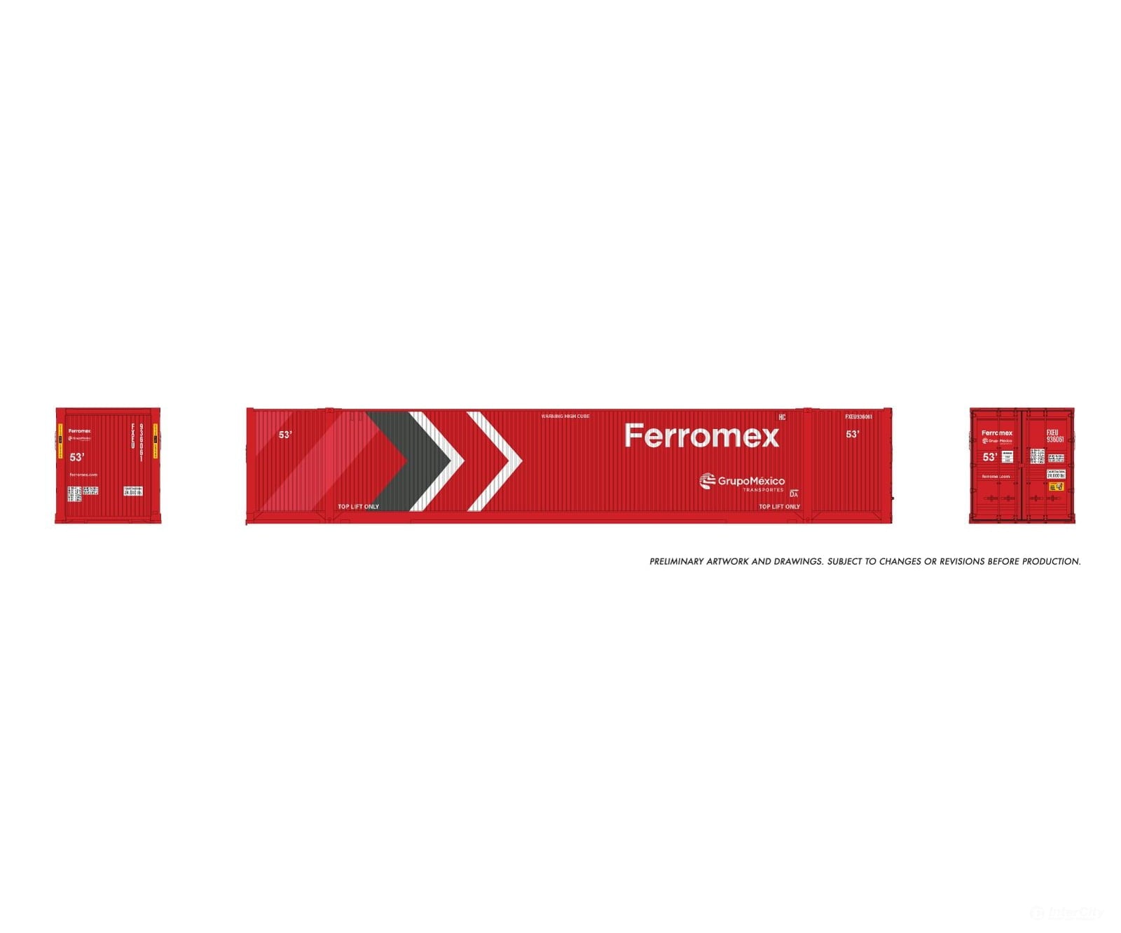 Rapido 1141003 HO 53’ Outside-Braced Container (2-pack): Ferromex - Maroon Arrows - Freight Loads & Containers