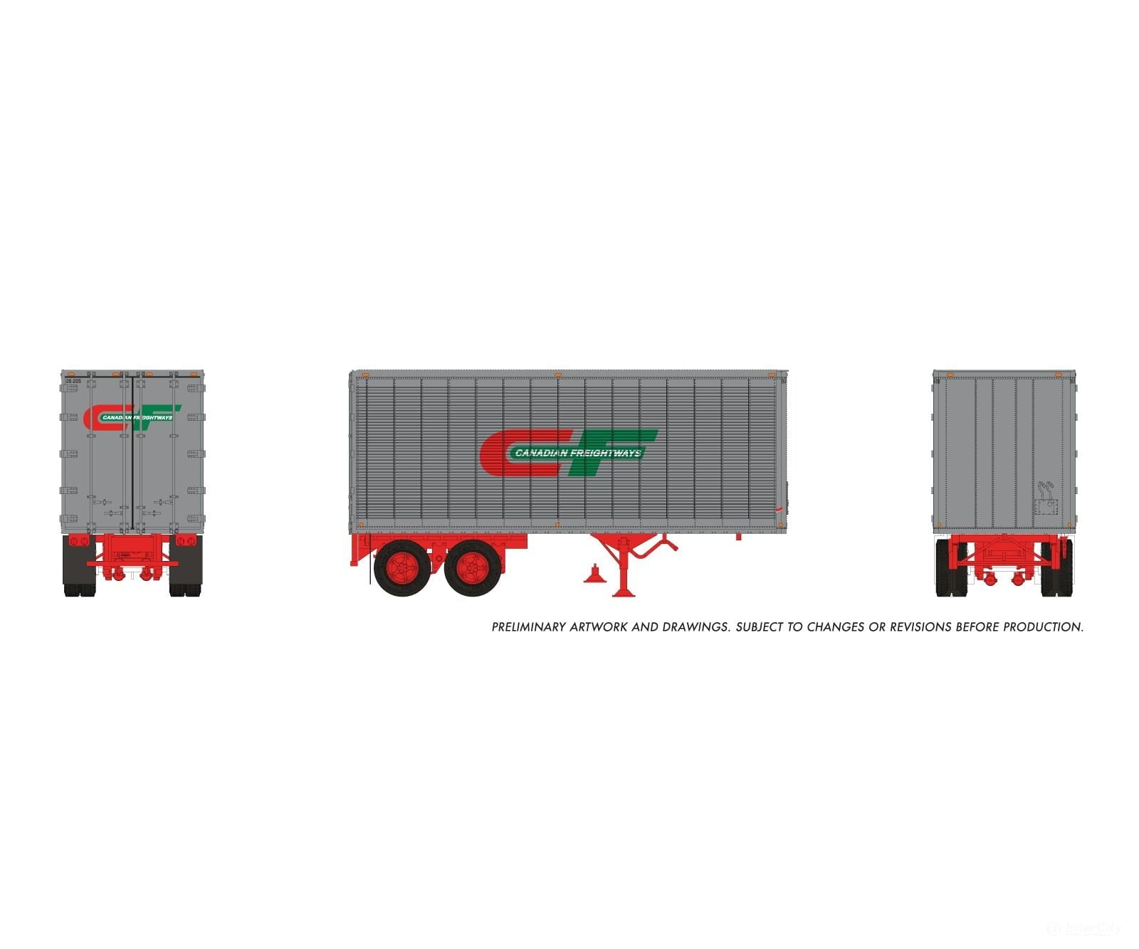 Rapido 1146006 HO 26’ Can-Car Trailer: Canadian Freightways: #26-233 - Freight Loads & Containers