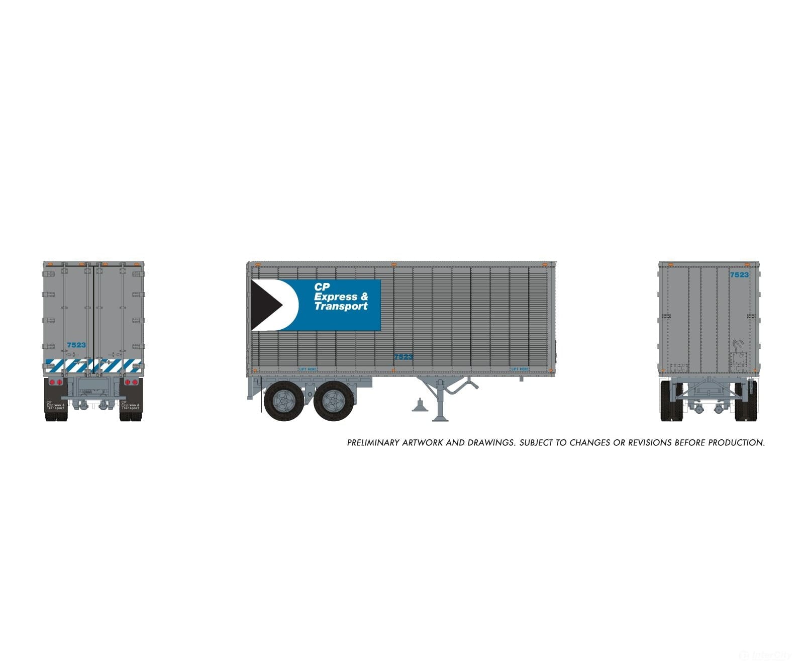 Rapido 1146016 HO 26’ Can-Car Trailer: CP Express/Transport: #7523 - Freight Loads & Containers