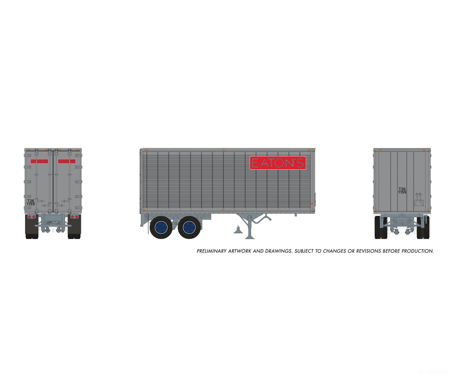Rapido 1146021 HO 26’ Can-Car Trailer: Eaton’s: #T261159 - Freight Loads & Containers