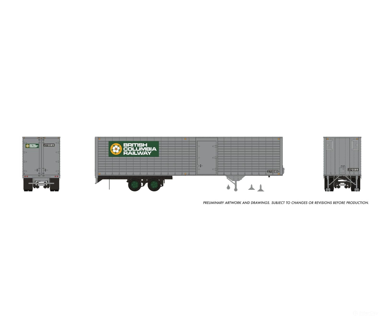 Rapido 1146028 HO 40’ Fruehauf Fluted Side Volume Van: British Columbia Ry: #270321 - Freight Loads & Containers